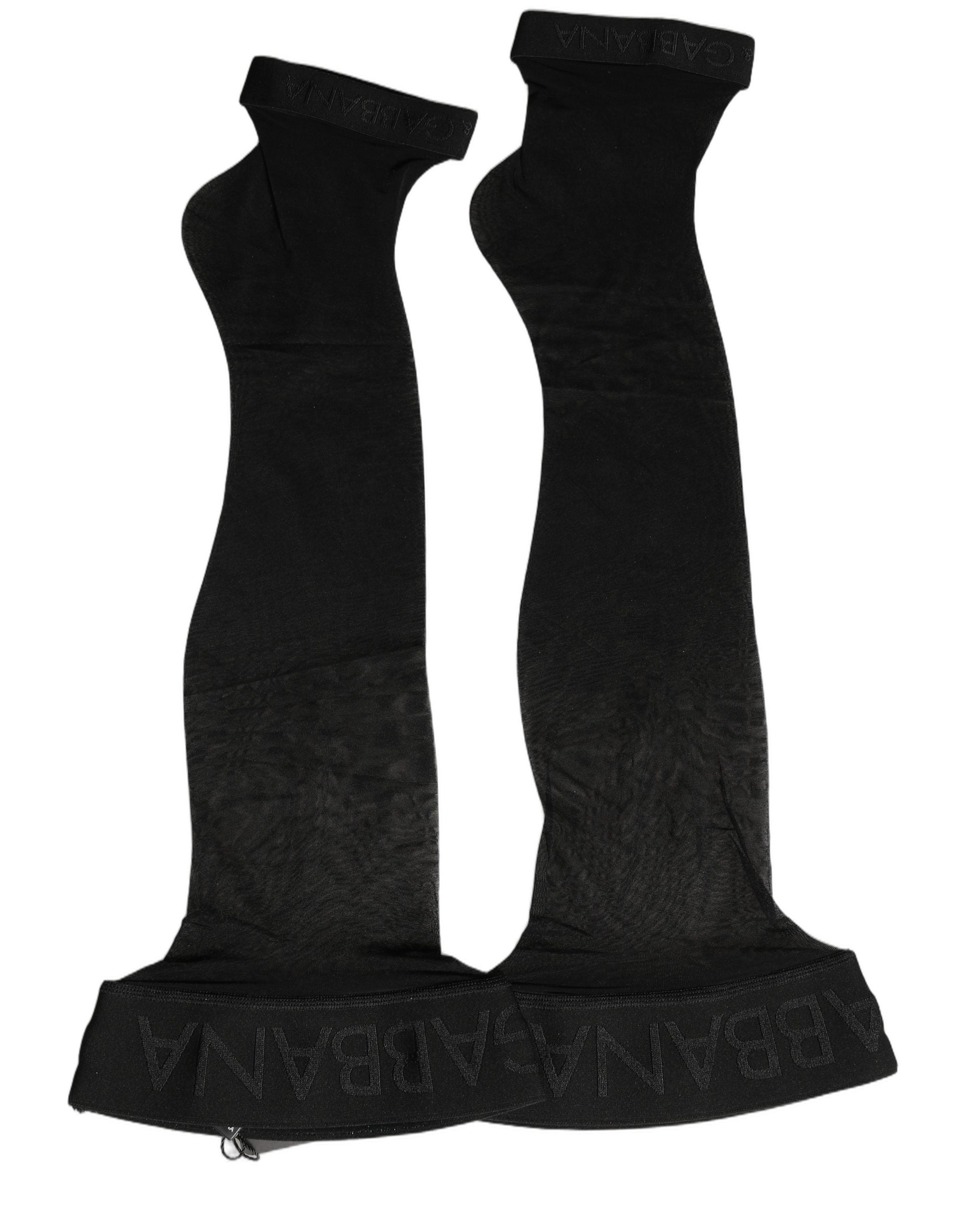 Dolce & Gabbana Schwarze Kniestrumpfhose aus Nylon mit Logo für Damen