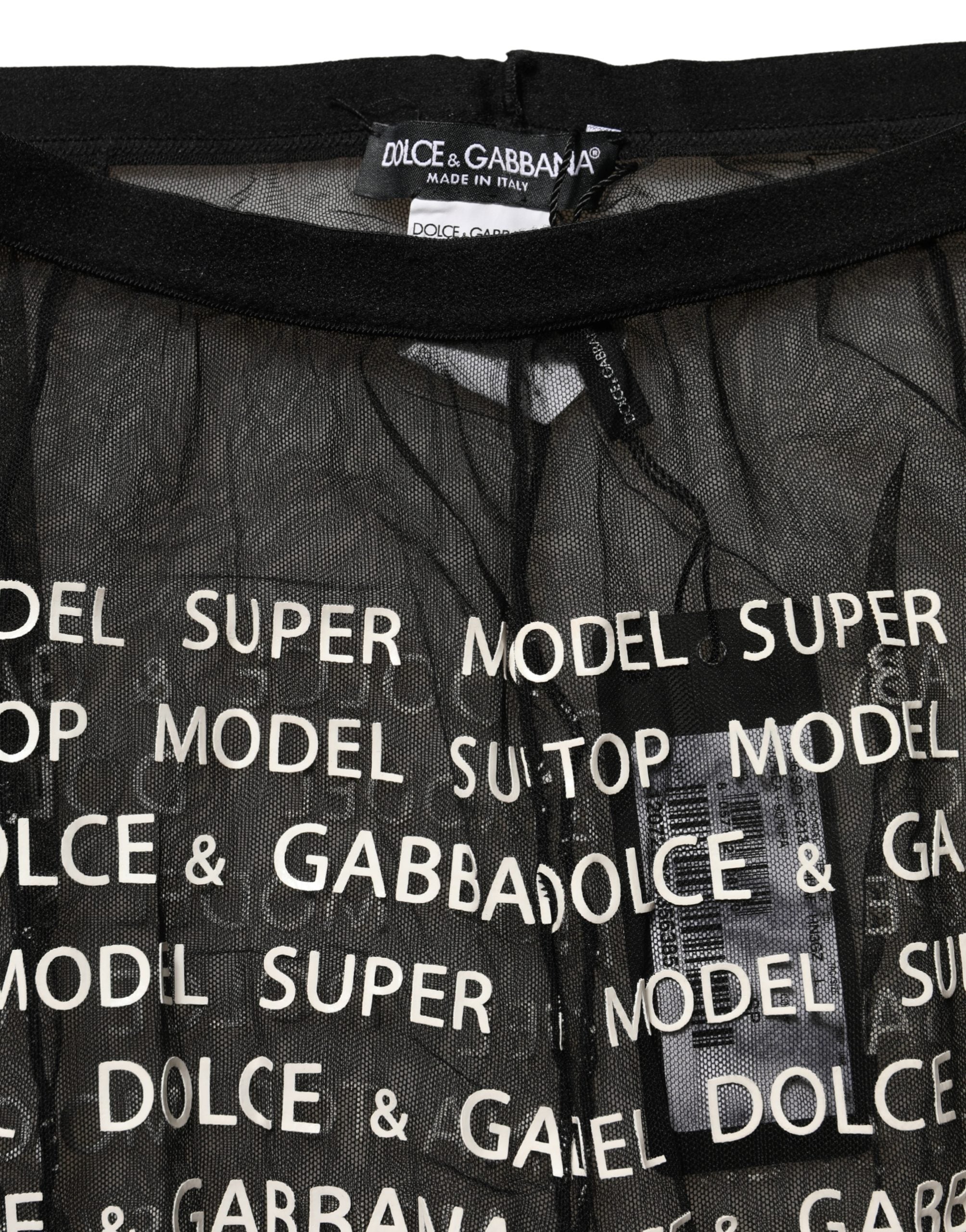 Dolce & Gabbana Strumpfhose mit durchgehendem Schwarz-Weiß-Druck, Stretch