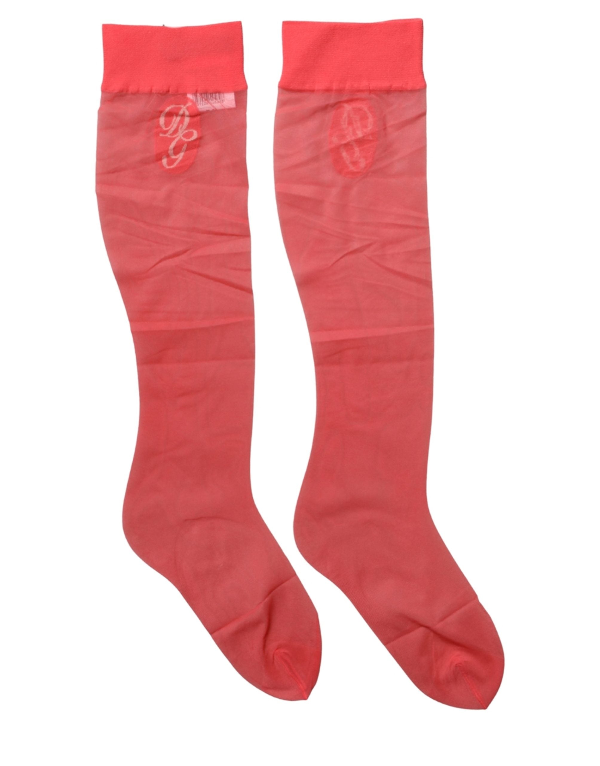 Dolce & Gabbana Rote Netzstrümpfe aus Nylon, transparent, für Wadenlänge