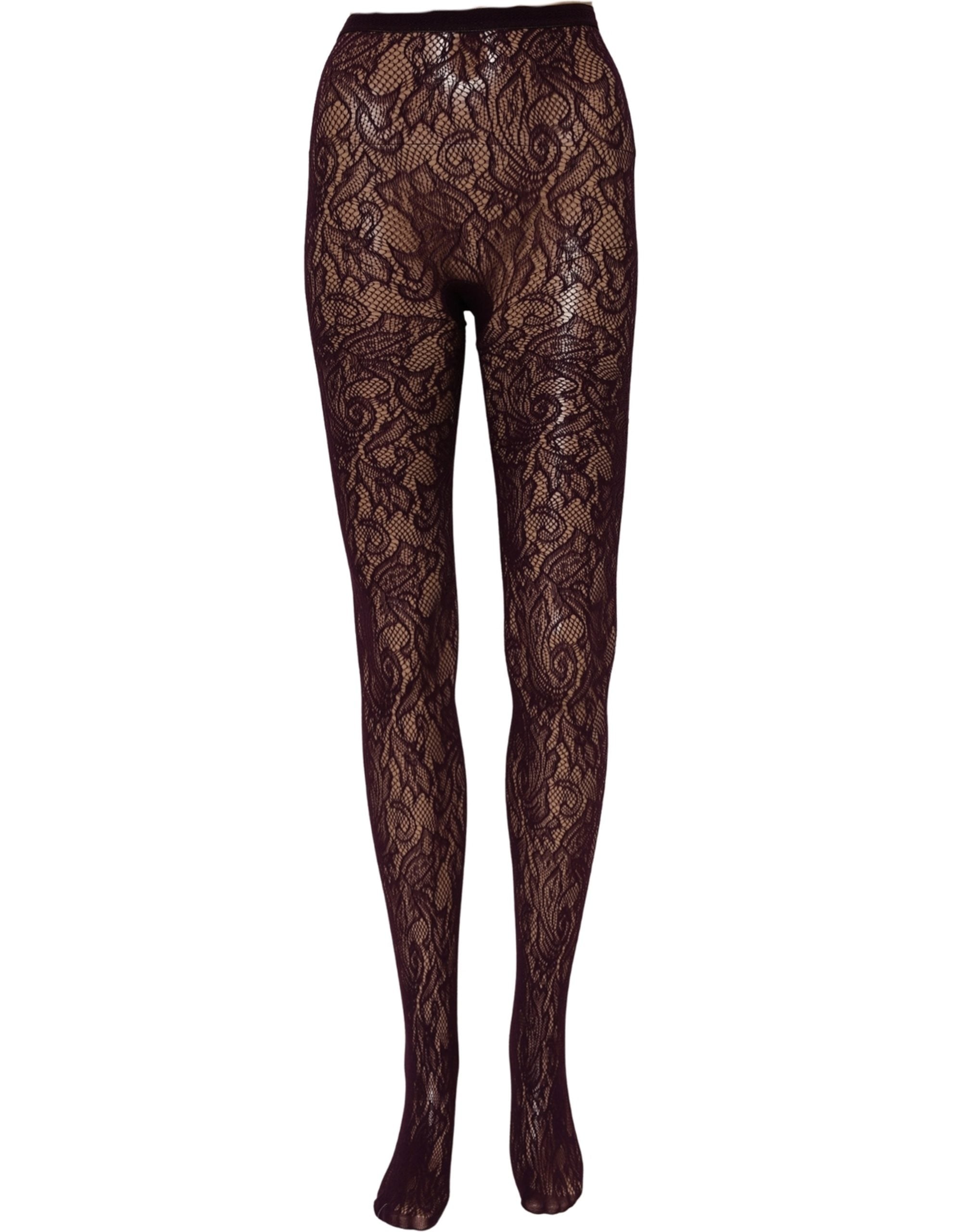 Dries Van Noten Violette Fischgrätenstrumpfhose mit Blumenmuster
