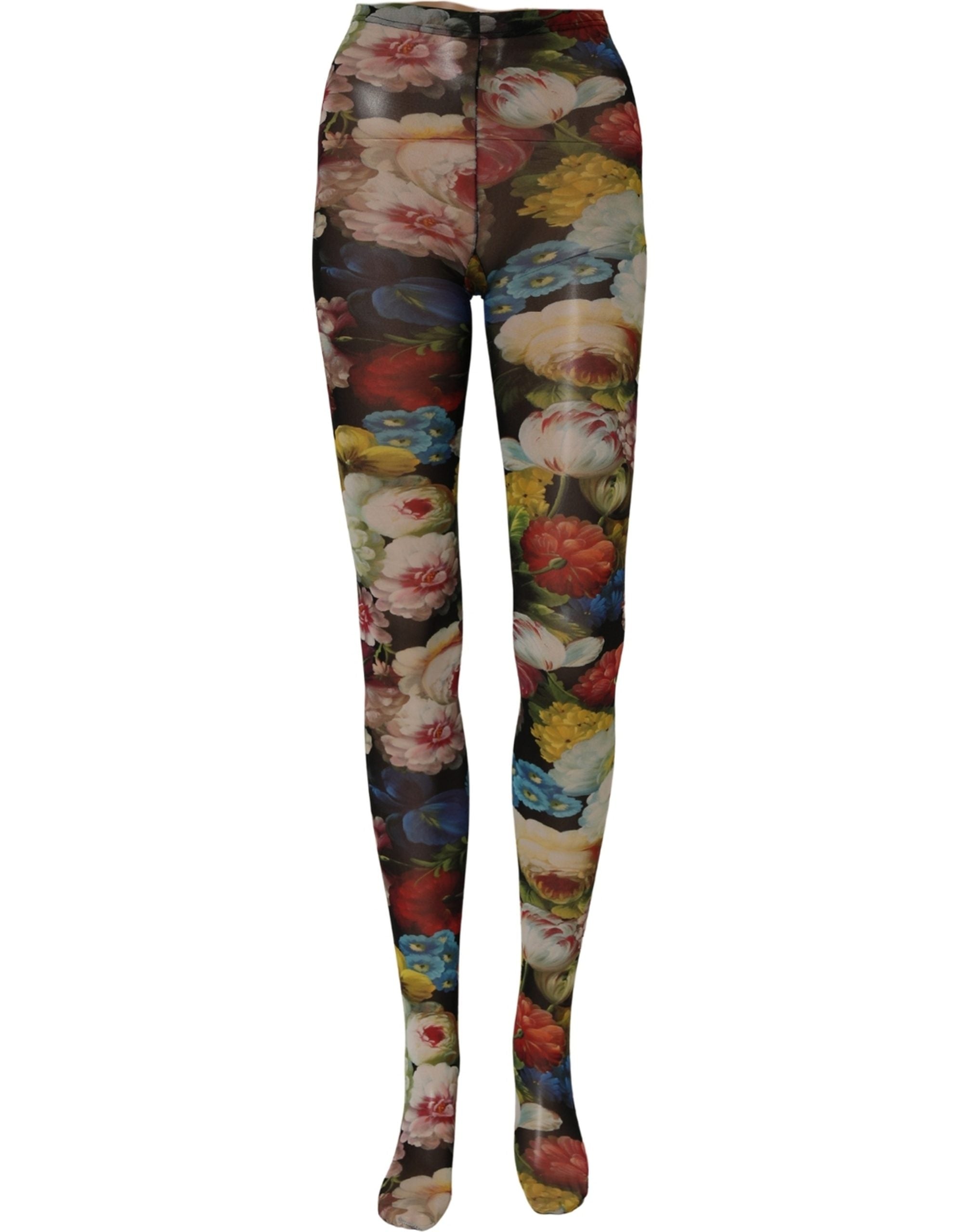 Dolce & Gabbana Schwarze Strumpfhose mit Blumenprint, transparente Feinstrumpfhose