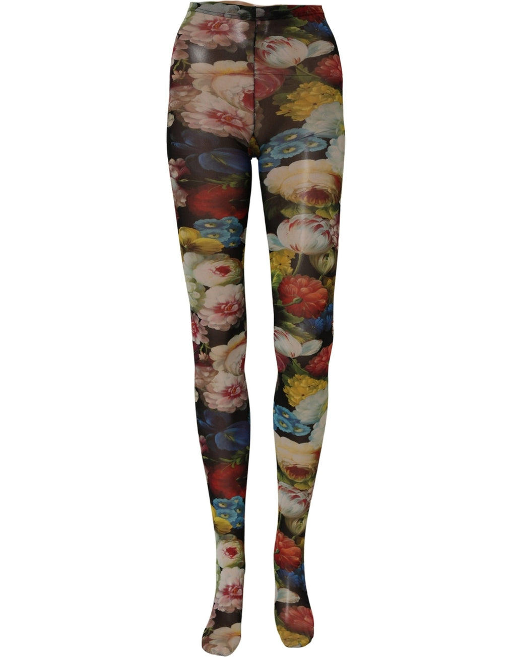 Dolce & Gabbana Schwarze Strumpfhose mit Blumenprint, transparente Feinstrumpfhose