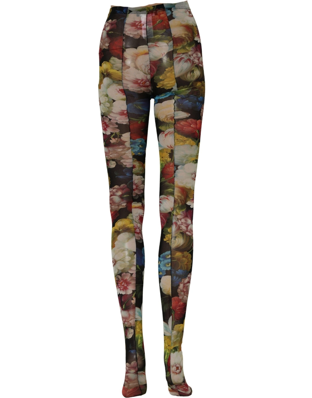 Dolce & Gabbana Schwarze Strumpfhose mit Blumenprint, transparente Feinstrumpfhose