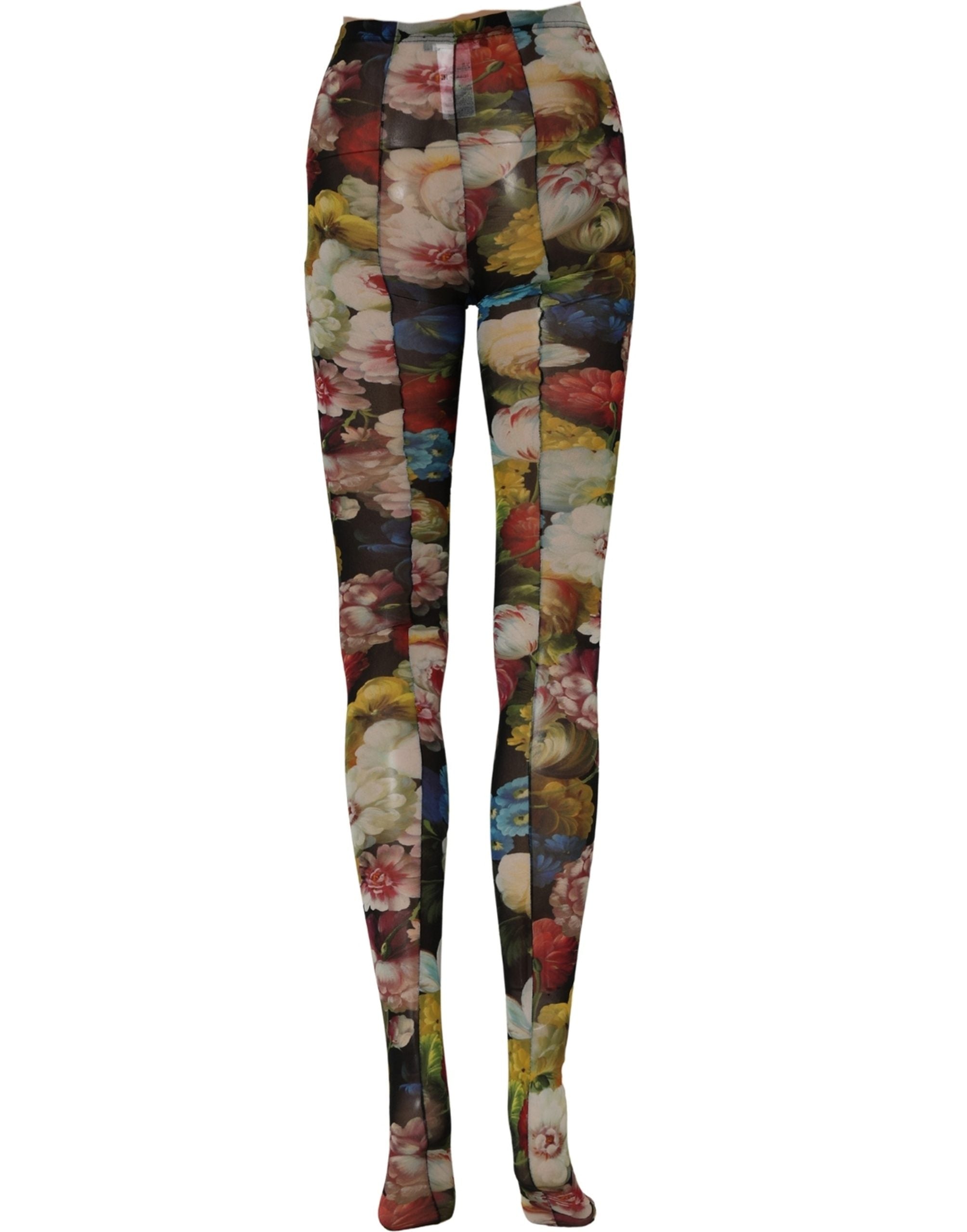 Dolce & Gabbana Schwarze Strumpfhose mit Blumenprint, transparente Feinstrumpfhose