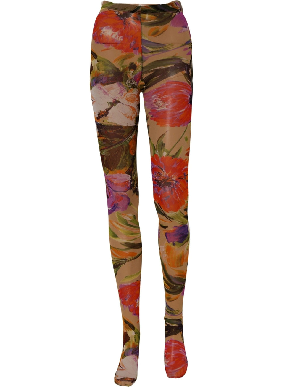 Dolce & Gabbana Beige Strumpfhose mit Blumenmuster, transparente Socken