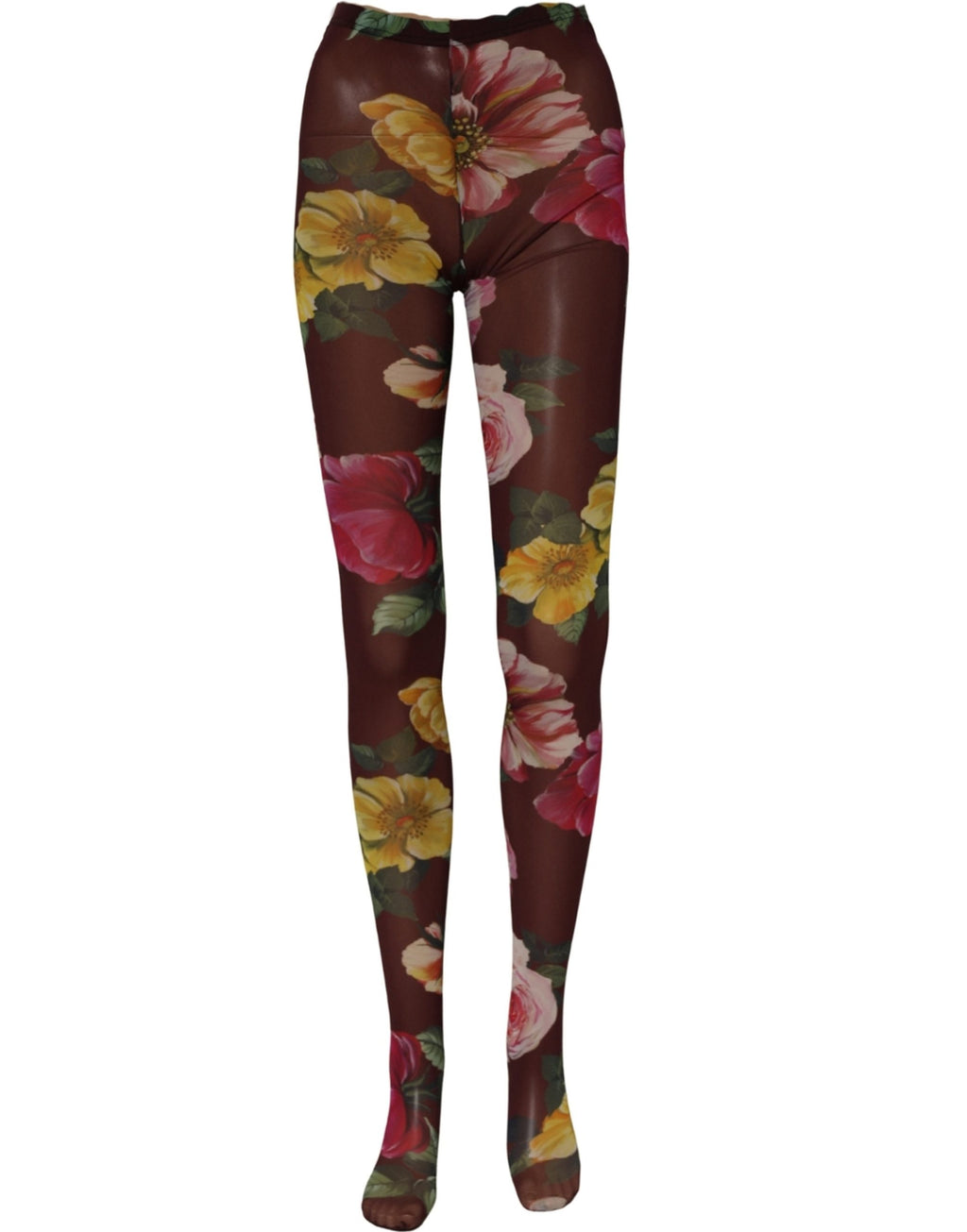 Dolce & Gabbana Strumpfhose mit bordeauxfarbenem Blumenmuster, transparente Strümpfe, Socken
