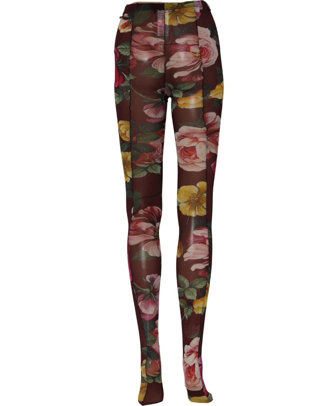 Dolce & Gabbana Strumpfhose mit bordeauxfarbenem Blumenmuster, transparente Strümpfe, Socken