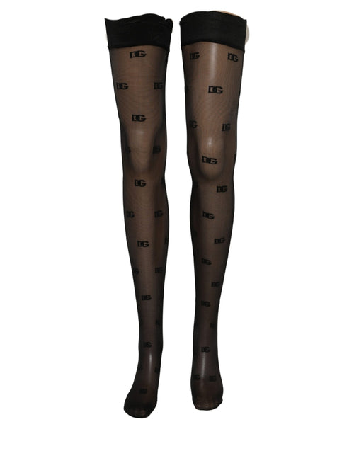 Dolce & Gabbana Schwarze transparente Strumpfhose mit Logo-Monogramm
