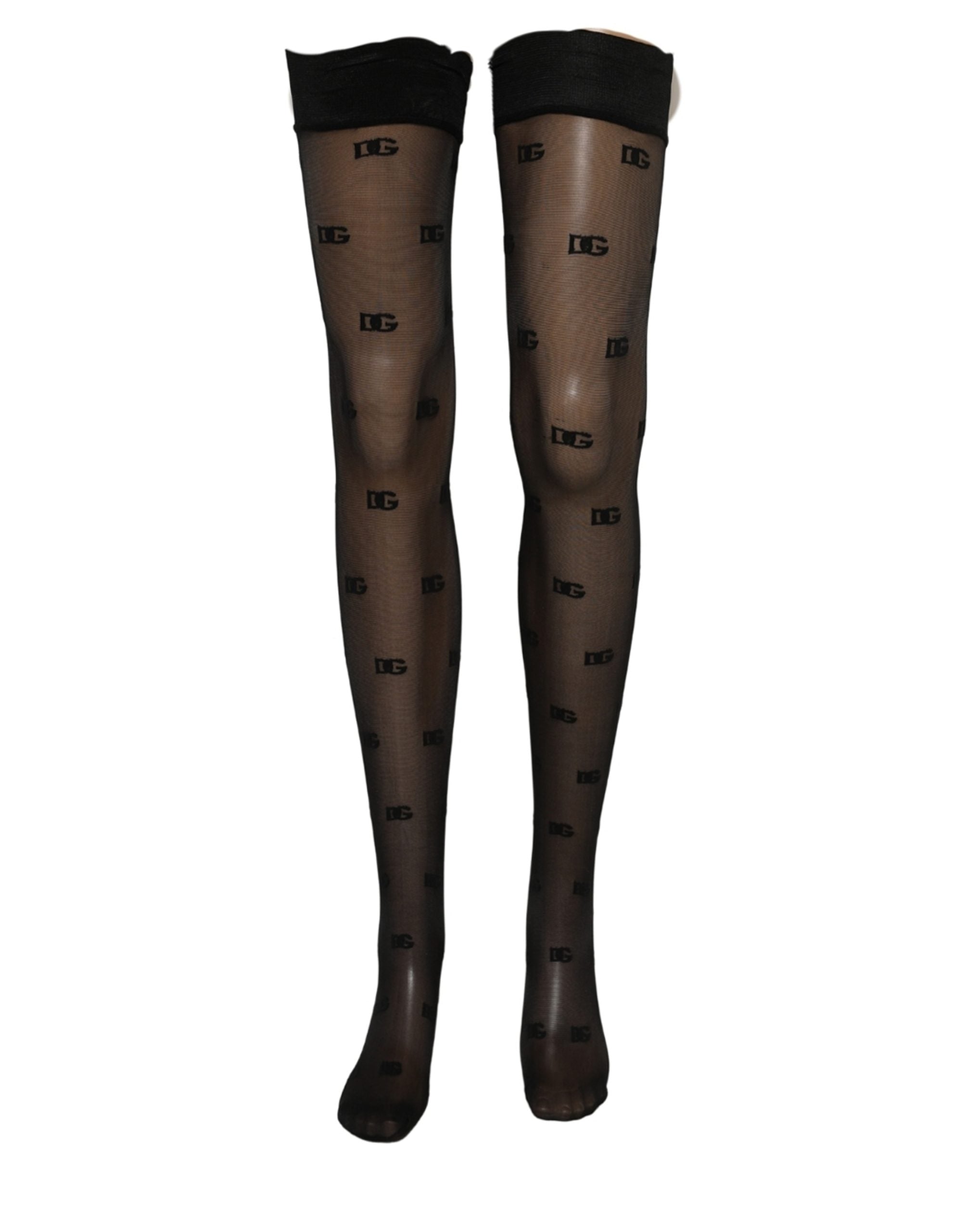 Dolce & Gabbana Schwarze transparente Strumpfhose mit Logo-Monogramm
