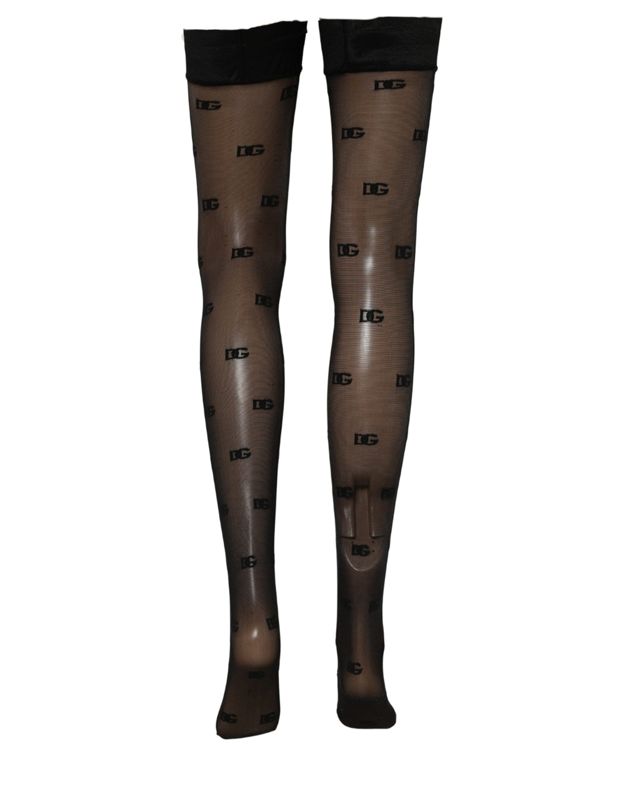 Dolce & Gabbana Schwarze transparente Strumpfhose mit Logo-Monogramm