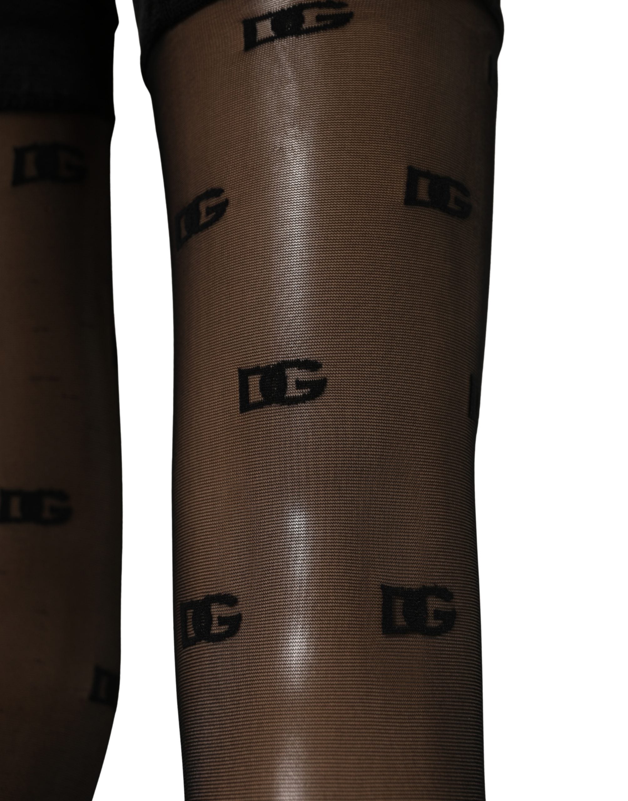 Dolce & Gabbana Schwarze transparente Strumpfhose mit Logo-Monogramm