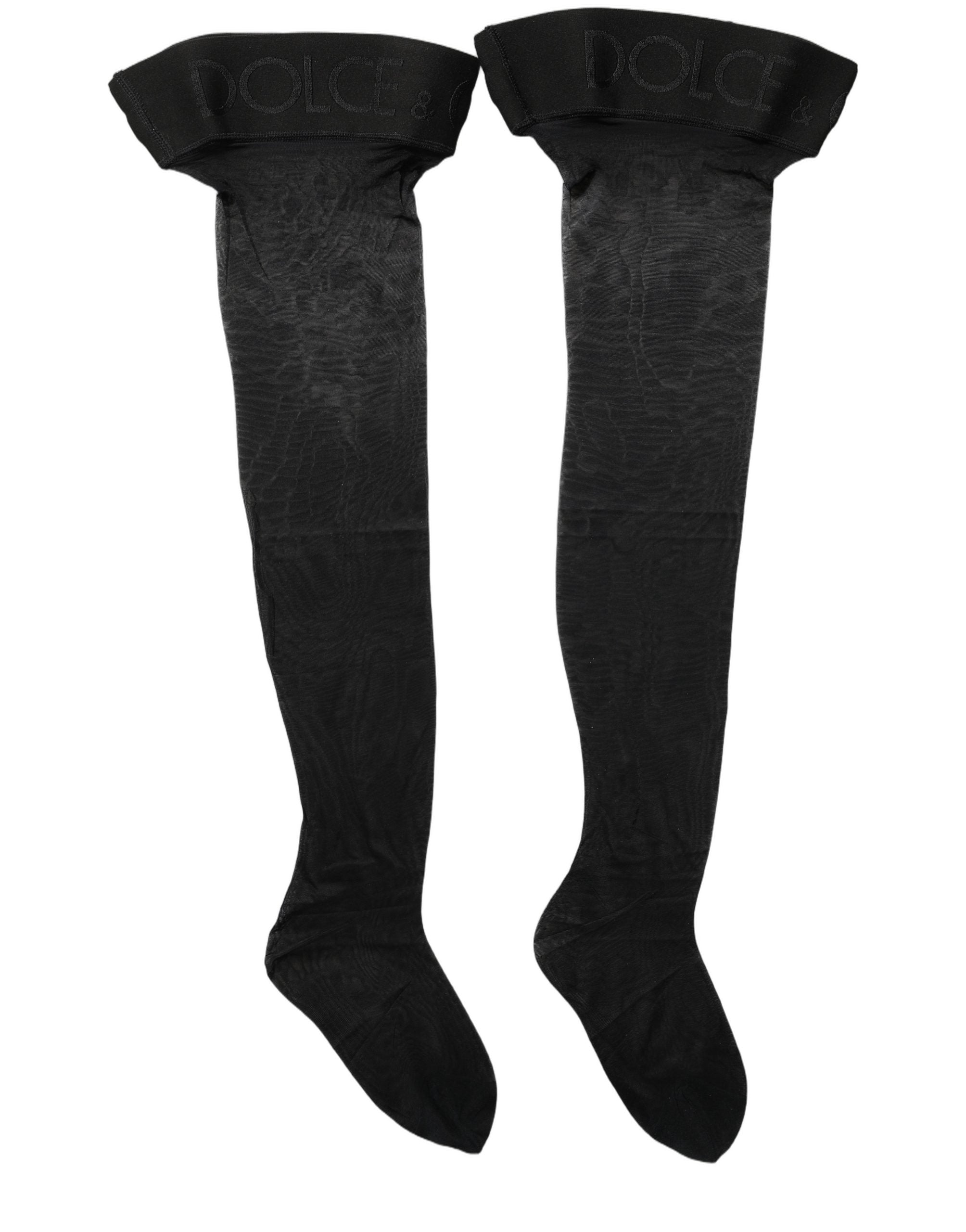 Dolce & Gabbana Schwarze Kniestrumpfhose aus Nylon mit Logo für Damen