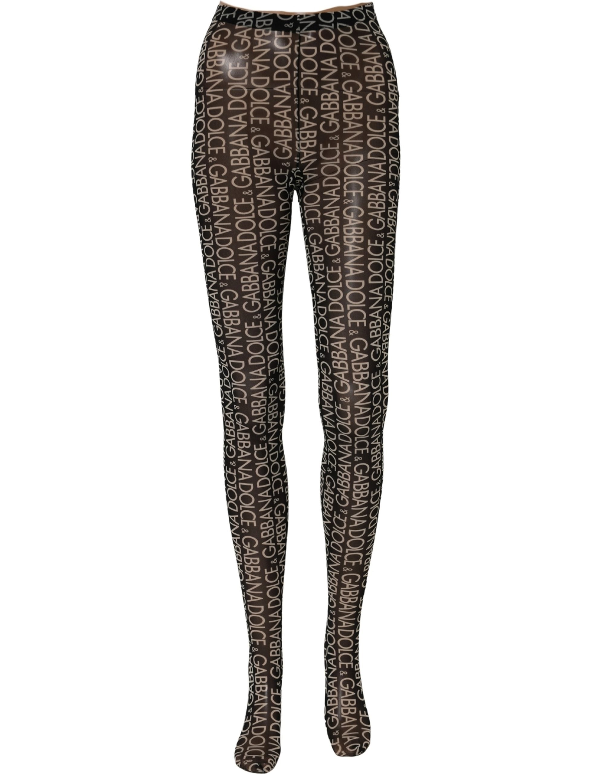 Dolce & Gabbana Strumpfhose mit durchgehendem Schwarz-Weiß-Druck, Stretch