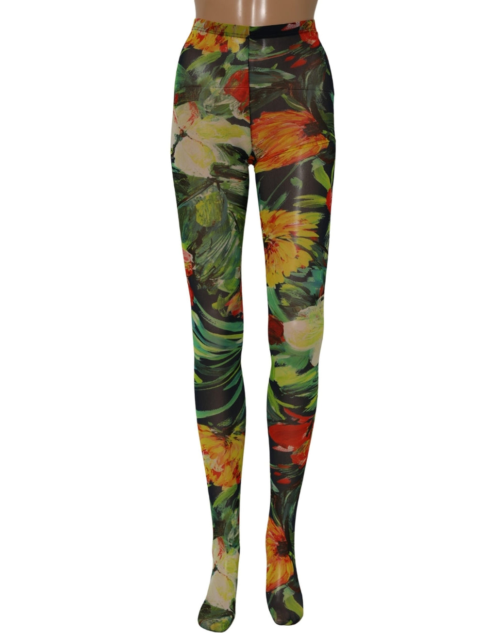 Dolce & Gabbana Schwarze Strumpfhose mit Blumenprint, transparente Feinstrumpfhose, Söckchen