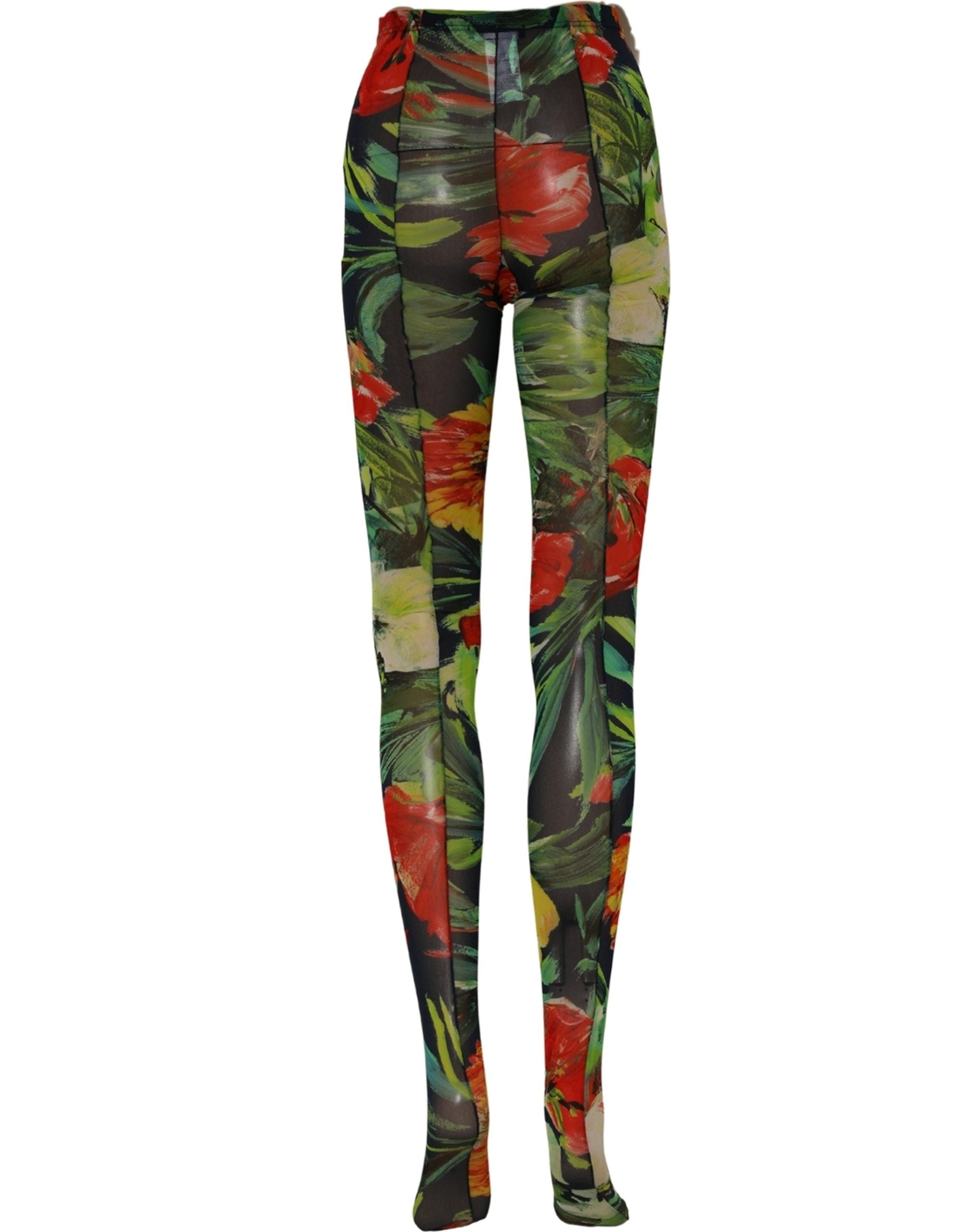 Dolce & Gabbana Schwarze Strumpfhose mit Blumenprint, transparente Feinstrumpfhose, Söckchen