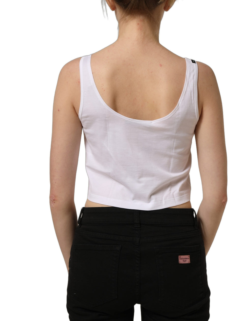 Dolce & Gabbana Weißes ärmelloses Cropped Tanktop aus Baumwolle