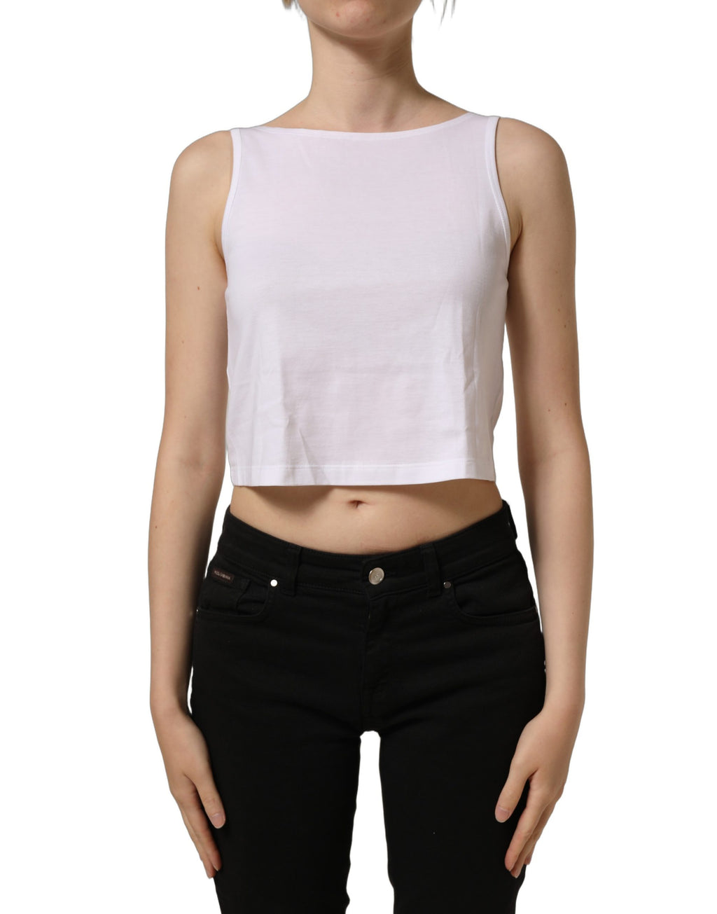 Dolce & Gabbana Weißes ärmelloses Cropped Tanktop aus Baumwolle