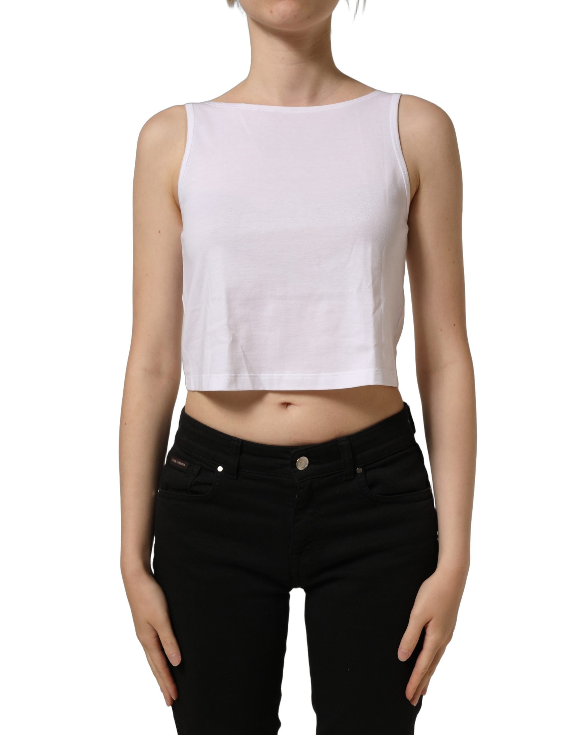 Dolce & Gabbana Weißes ärmelloses Cropped Tanktop aus Baumwolle