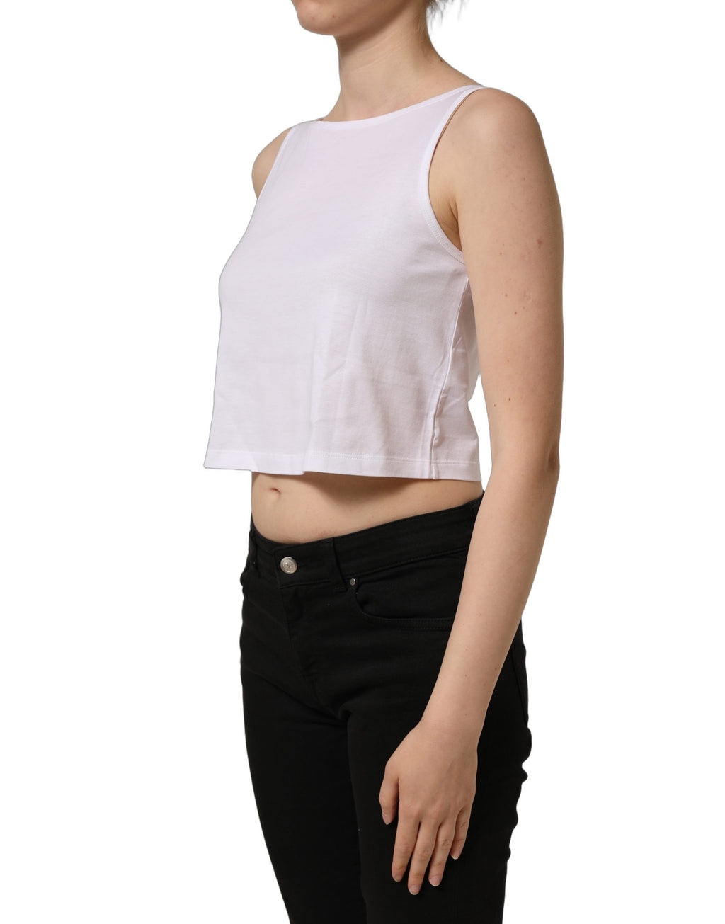 Dolce & Gabbana Weißes ärmelloses Cropped Tanktop aus Baumwolle