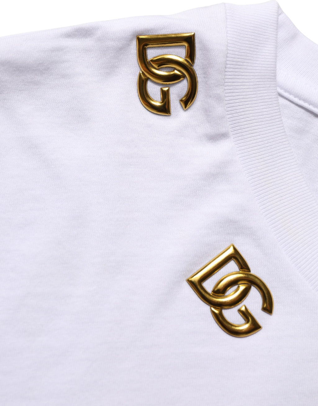 Dolce & Gabbana Weißes Baumwoll-T-Shirt mit rundem Halsausschnitt und goldenem DG-Logo