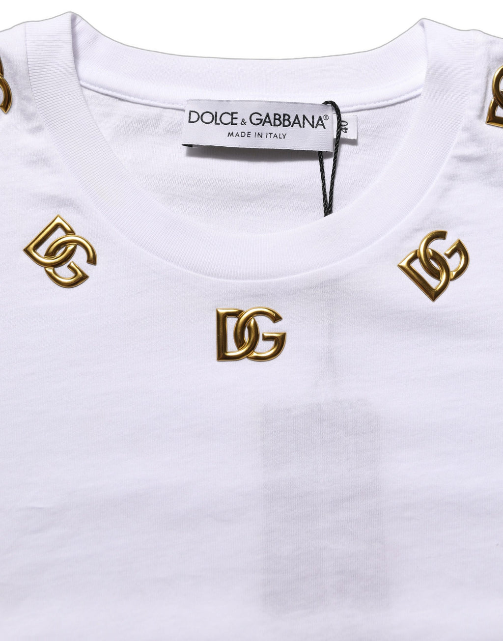 Dolce & Gabbana Weißes Baumwoll-T-Shirt mit rundem Halsausschnitt und goldenem DG-Logo
