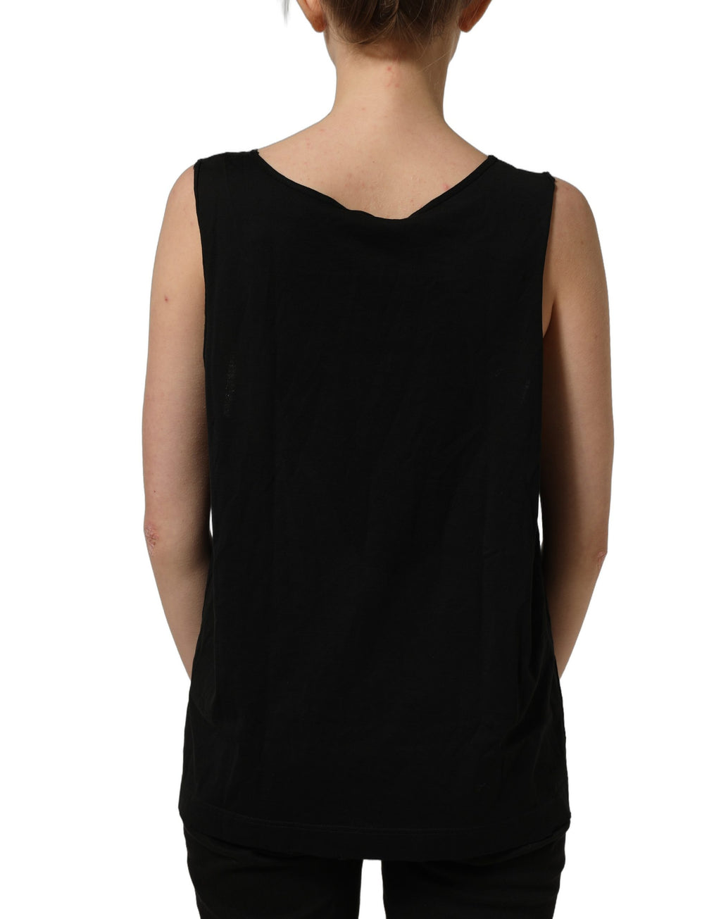 Dolce & Gabbana Schwarzes ärmelloses Tanktop aus Baumwolle mit goldenem DG-Logo