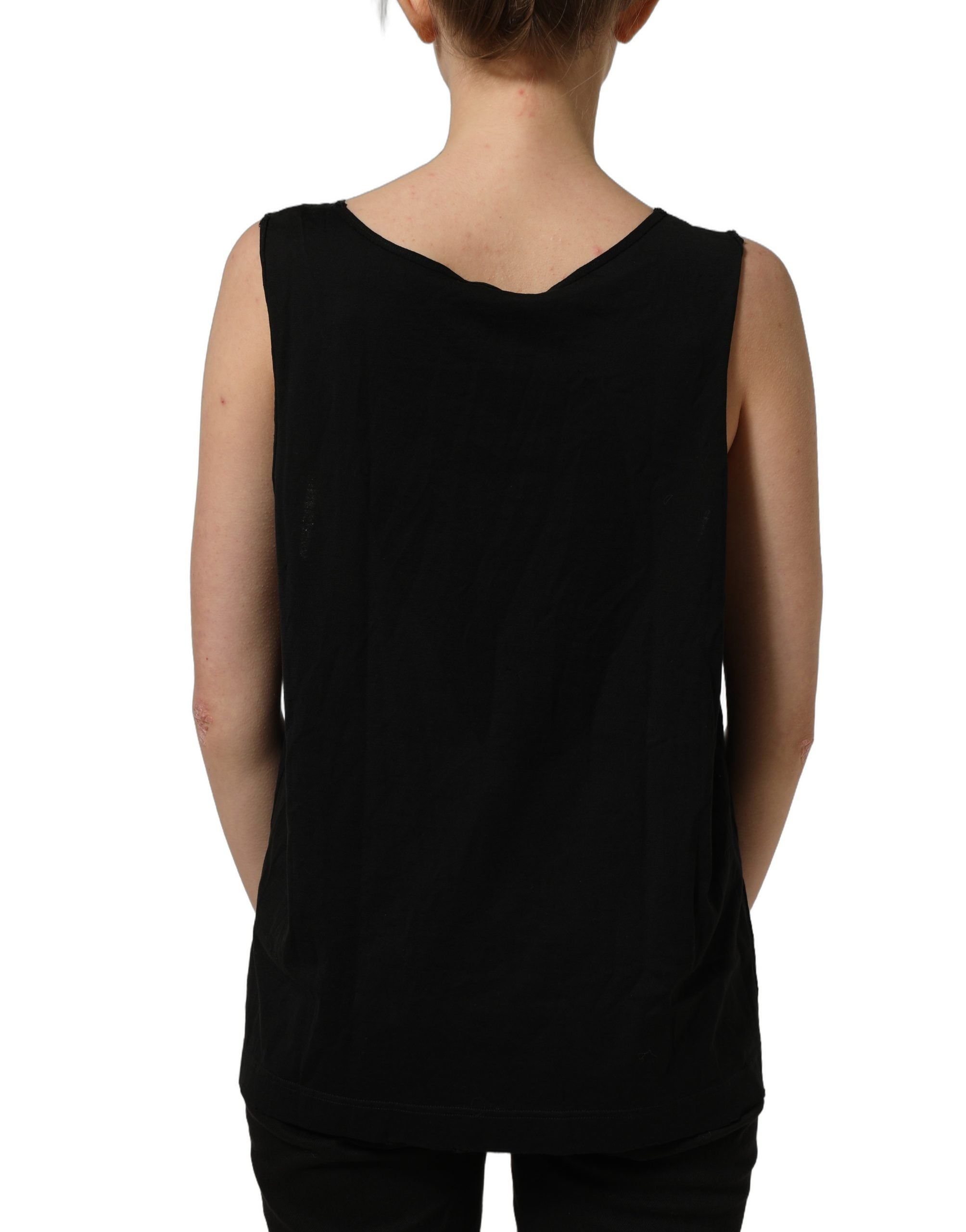 Dolce & Gabbana Schwarzes ärmelloses Tanktop aus Baumwolle mit goldenem DG-Logo