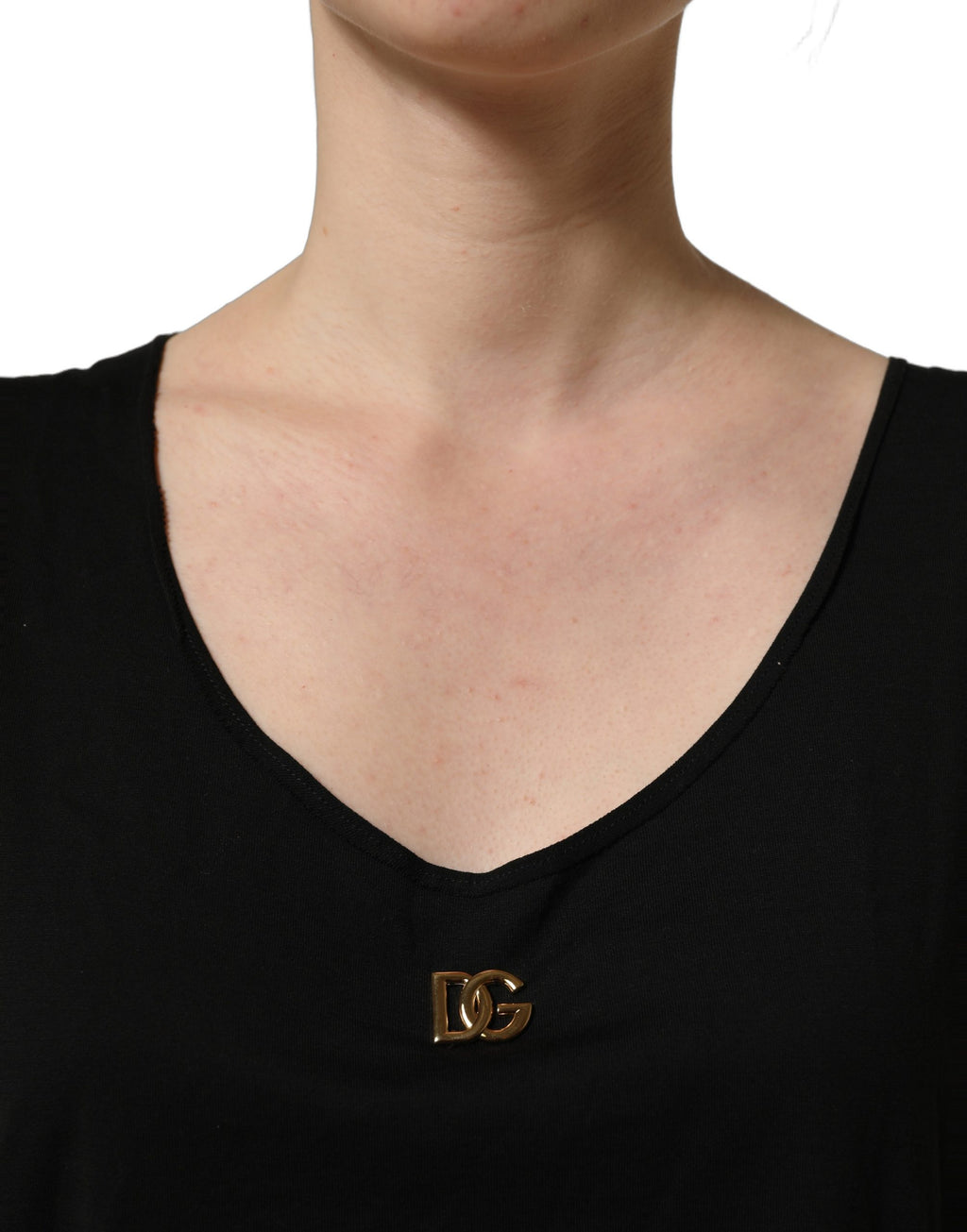 Dolce & Gabbana Schwarzes ärmelloses Tanktop aus Baumwolle mit goldenem DG-Logo