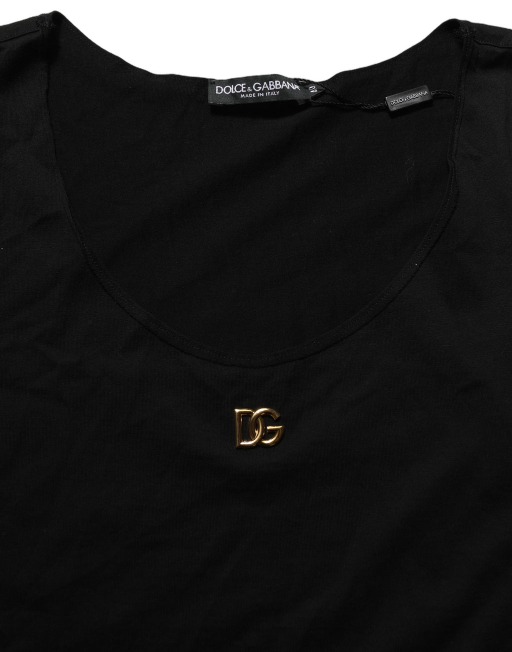 Dolce & Gabbana Schwarzes ärmelloses Tanktop aus Baumwolle mit goldenem DG-Logo