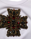 Dolce & Gabbana Weißes T-Shirt mit Kreuzapplikation aus Kristallen