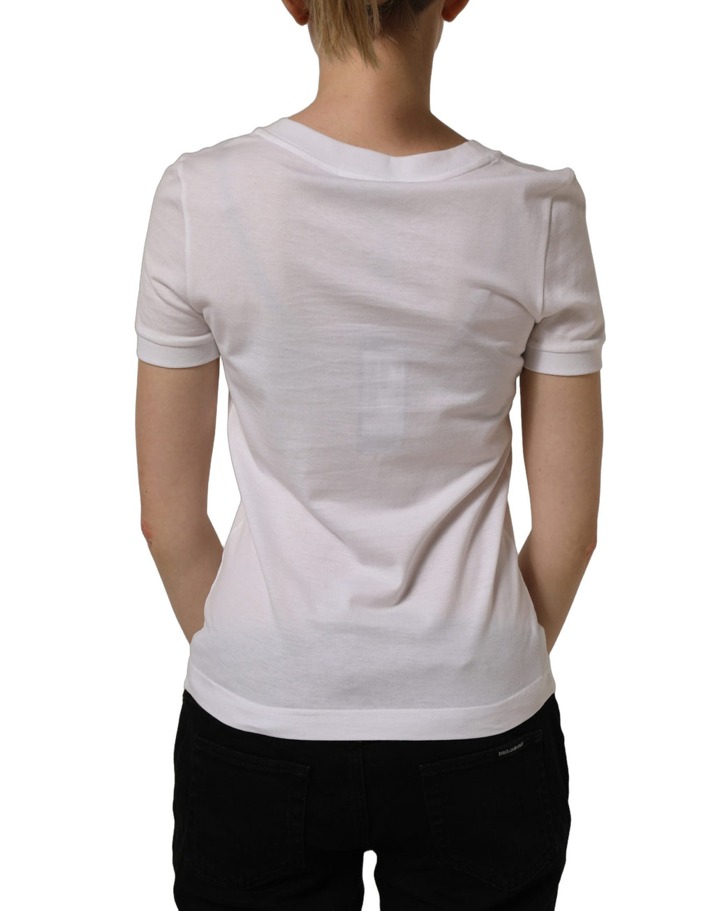 Dolce & Gabbana Weißes T-Shirt mit Kreuzapplikation aus Kristallen