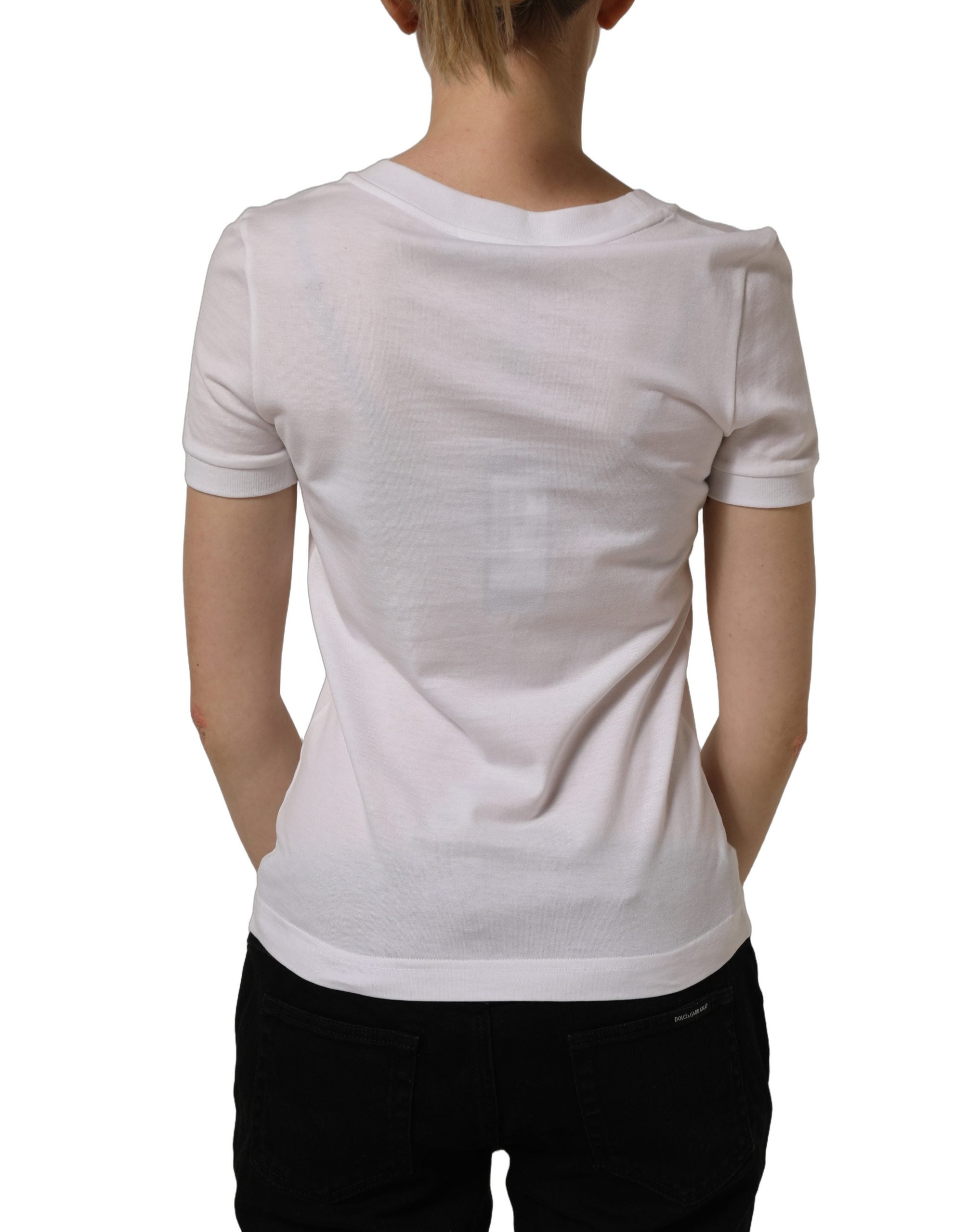 Dolce & Gabbana Weißes T-Shirt mit Kreuzapplikation aus Kristallen