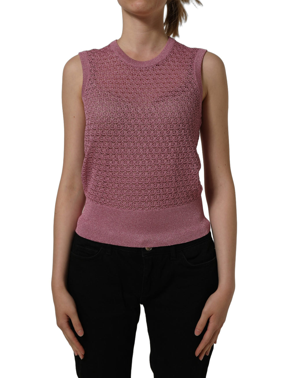 Dolce & Gabbana Pinkes transparentes Netz-Rundhals-Trägertop