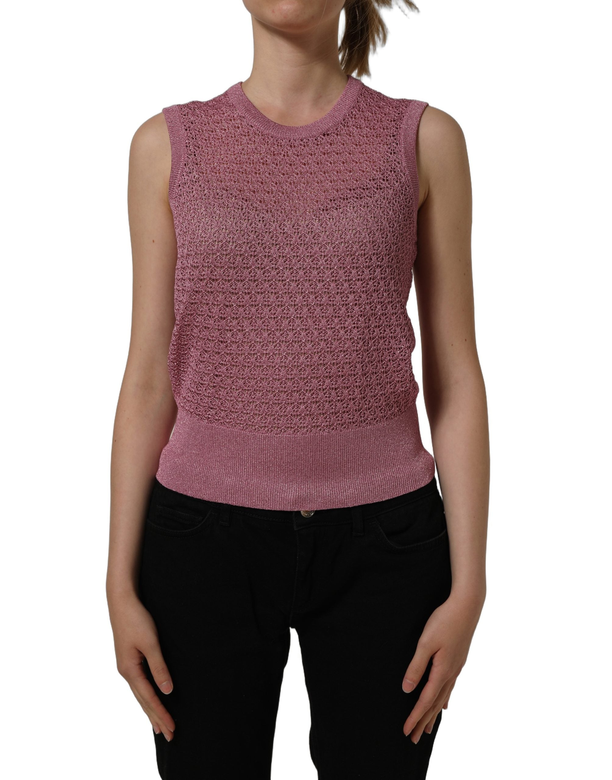 Dolce & Gabbana Pinkes transparentes Netz-Rundhals-Trägertop
