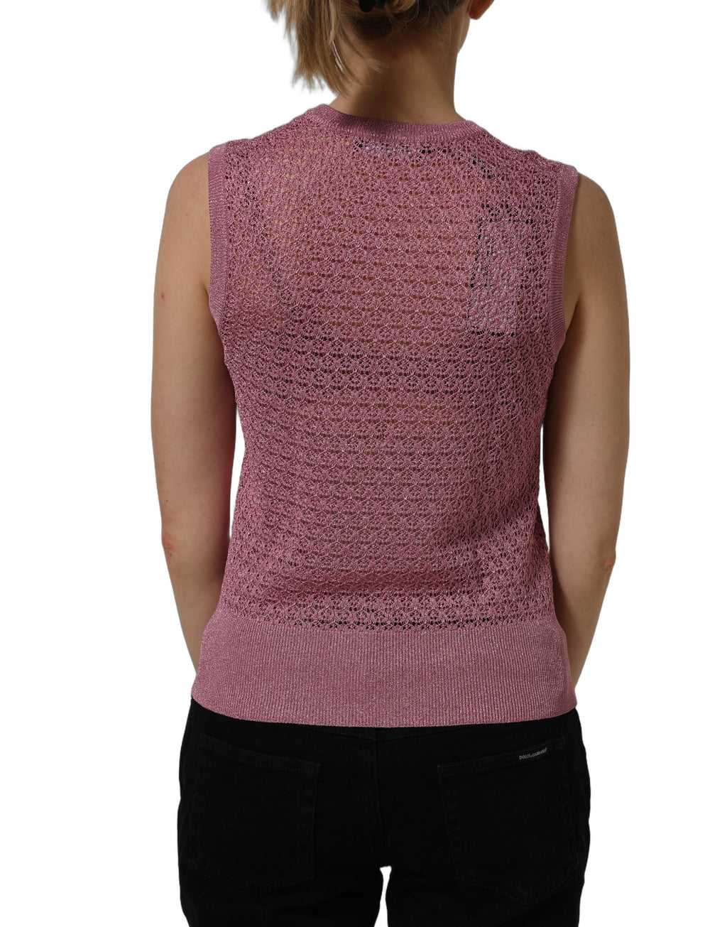 Dolce & Gabbana Pinkes transparentes Netz-Rundhals-Trägertop