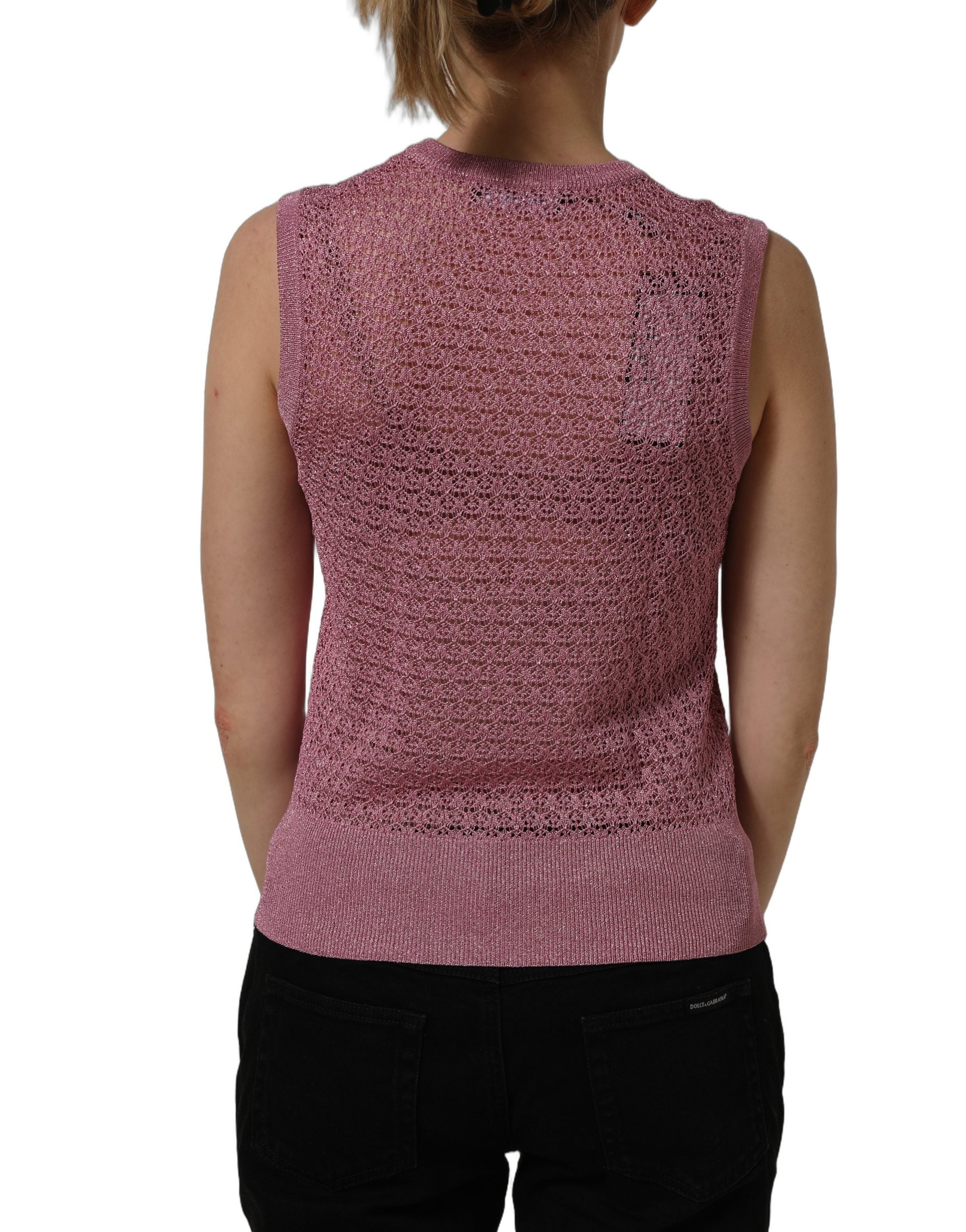 Dolce & Gabbana Pinkes transparentes Netz-Rundhals-Trägertop