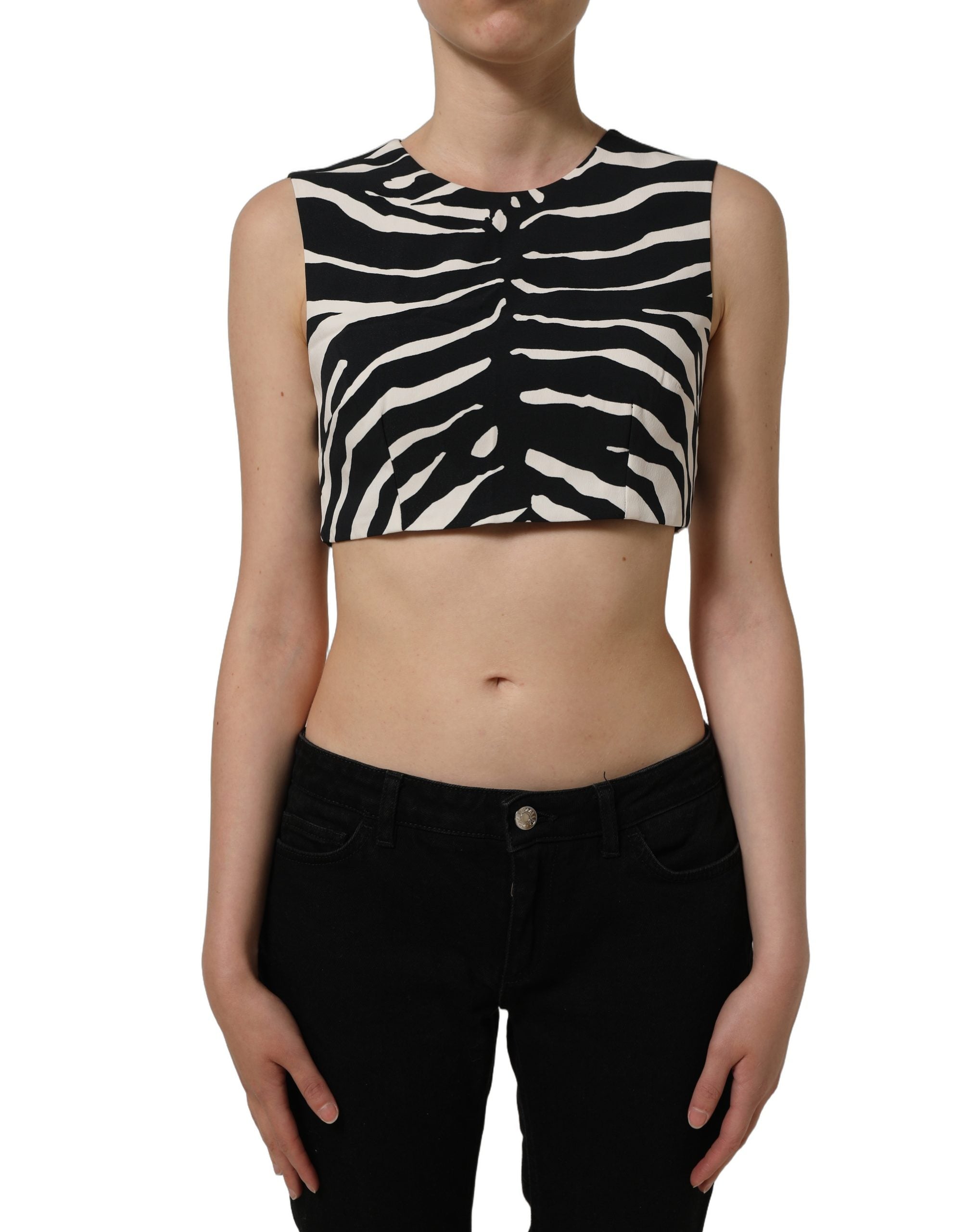 Dolce & Gabbana Ärmelloses Cropped Top mit Schwarz-Weißem Zebra-Print