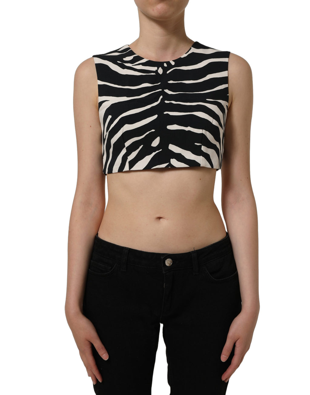 Dolce & Gabbana Ärmelloses Cropped Top mit Schwarz-Weißem Zebra-Print