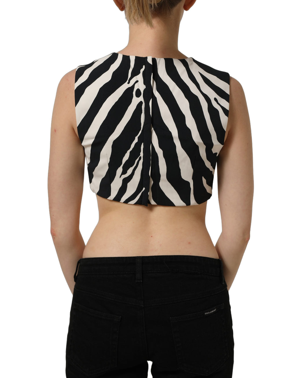 Dolce & Gabbana Ärmelloses Cropped Top mit Schwarz-Weißem Zebra-Print