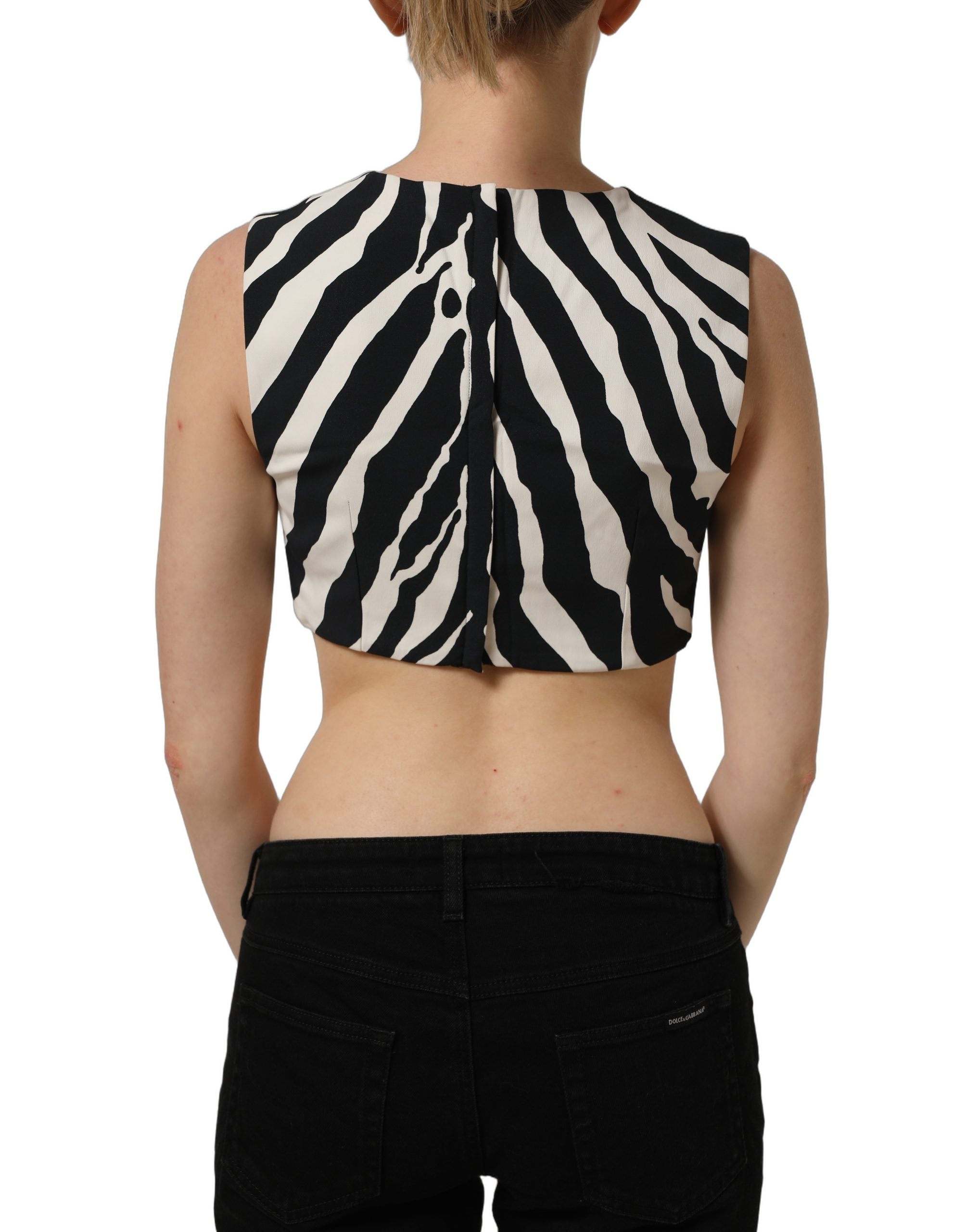 Dolce & Gabbana Ärmelloses Cropped Top mit Schwarz-Weißem Zebra-Print