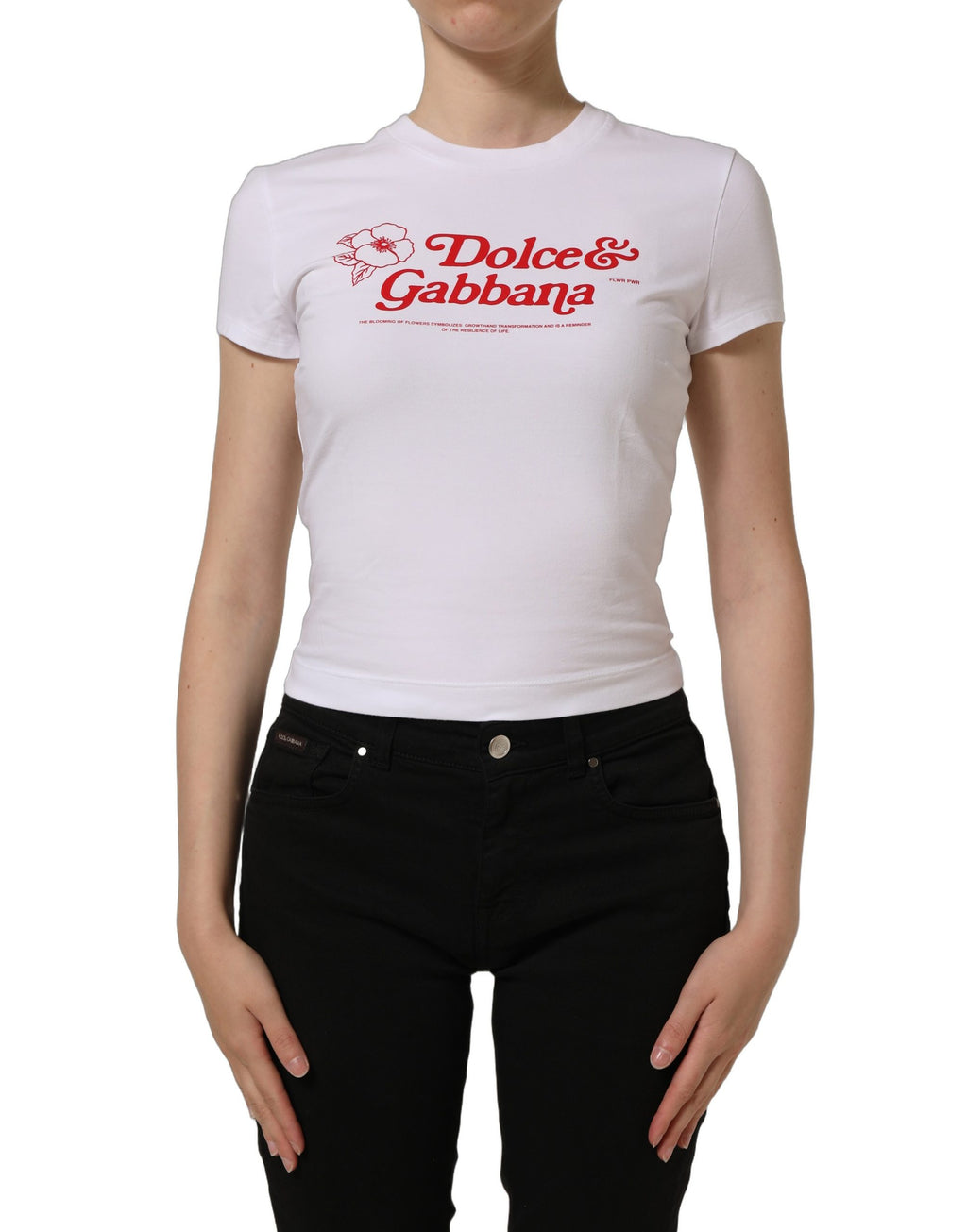 Dolce & Gabbana Weißes T-Shirt mit Blumen-Logo-Print und Rundhalsausschnitt