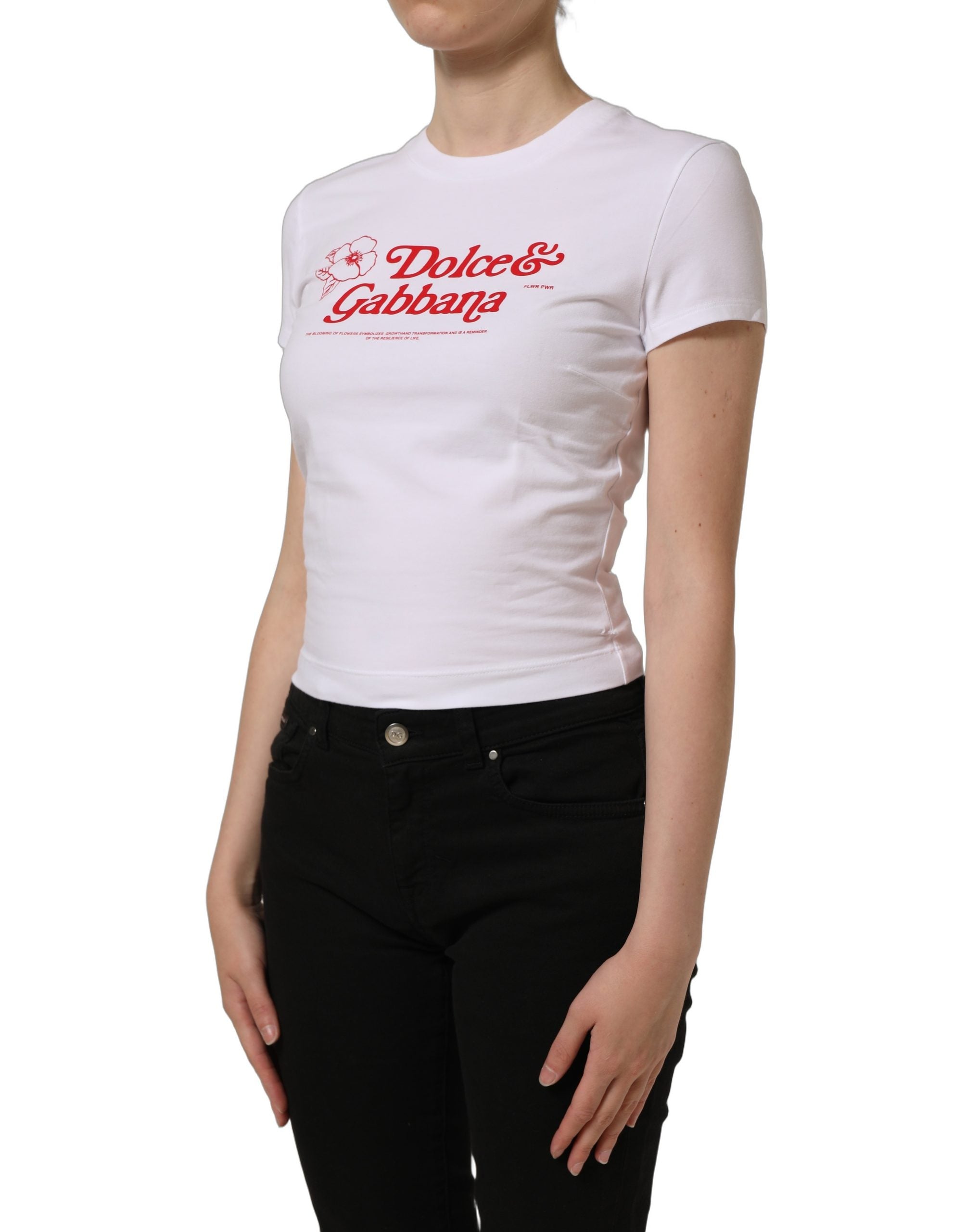 Dolce & Gabbana Weißes T-Shirt mit Blumen-Logo-Print und Rundhalsausschnitt