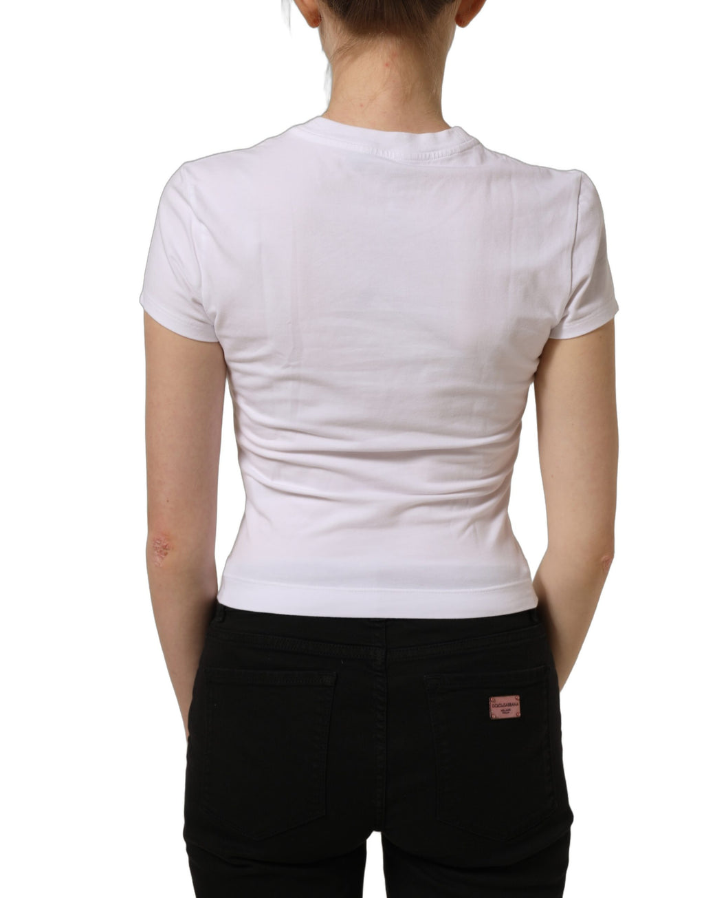 Dolce & Gabbana Weißes T-Shirt mit Blumen-Logo-Print und Rundhalsausschnitt