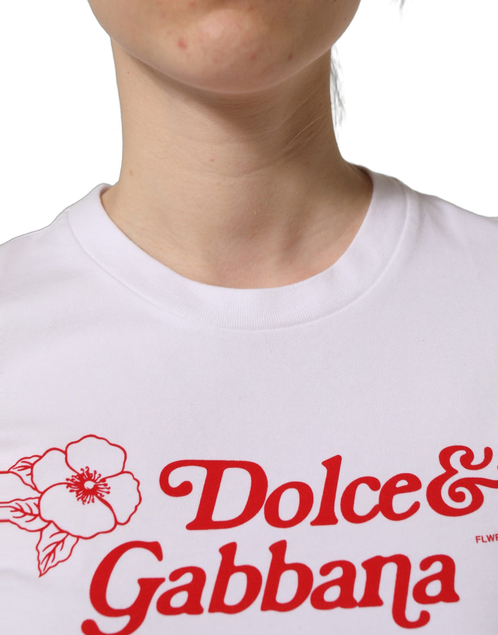 Dolce & Gabbana Weißes T-Shirt mit Blumen-Logo-Print und Rundhalsausschnitt