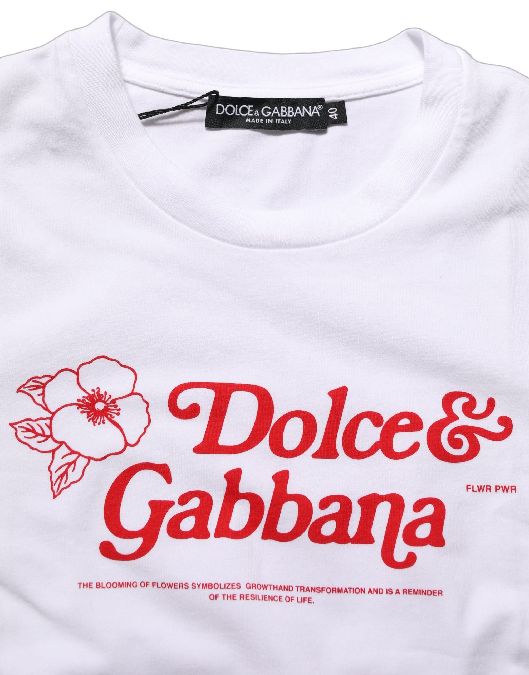 Dolce & Gabbana Weißes T-Shirt mit Blumen-Logo-Print und Rundhalsausschnitt