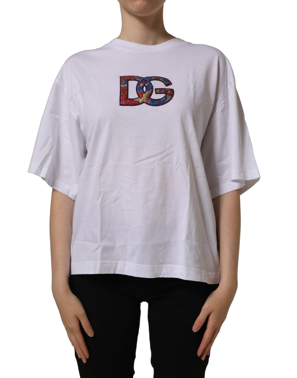 Dolce & Gabbana Weißes Baumwoll-T-Shirt mit Rundhalsausschnitt und Logo-Patch