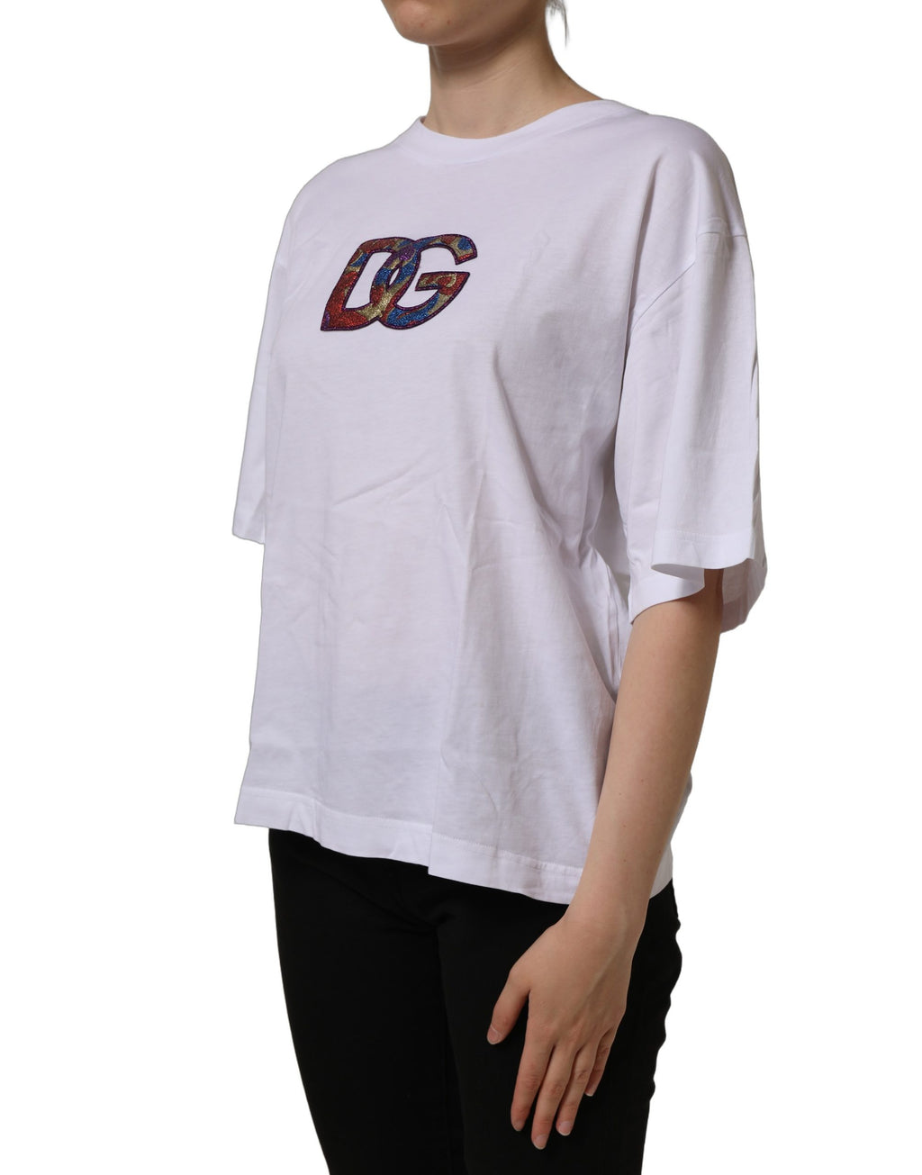 Dolce & Gabbana Weißes Baumwoll-T-Shirt mit Rundhalsausschnitt und Logo-Patch