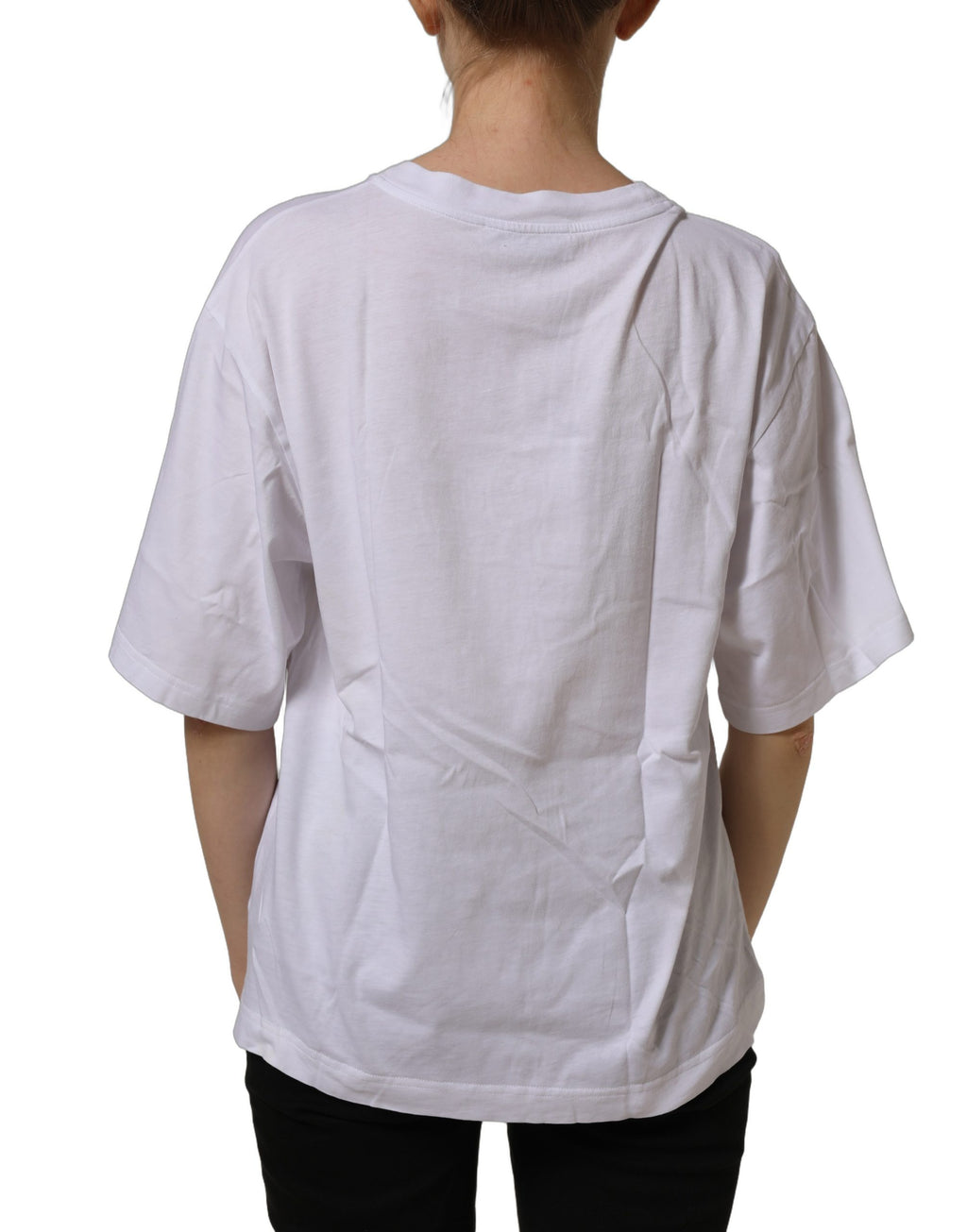 Dolce & Gabbana Weißes Baumwoll-T-Shirt mit Rundhalsausschnitt und Logo-Patch