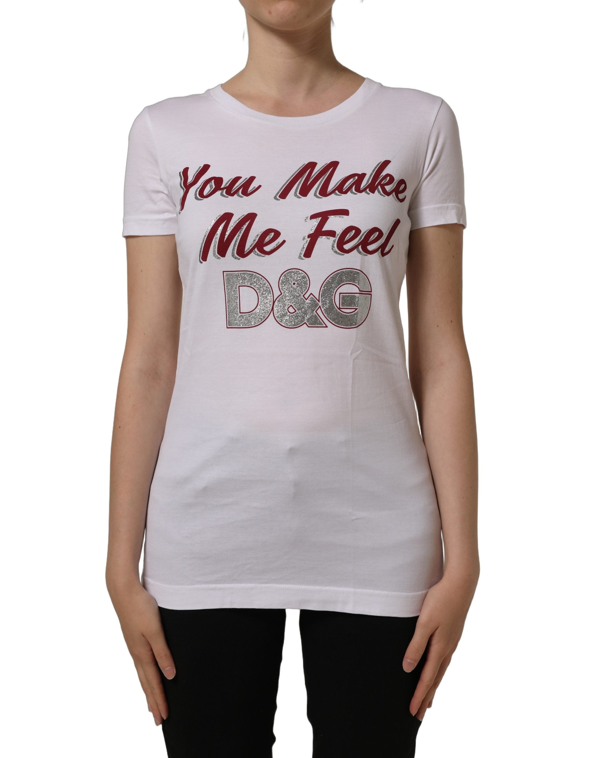 Dolce & Gabbana Weißes Baumwoll-T-Shirt mit Grafikdruck und Rundhalsausschnitt