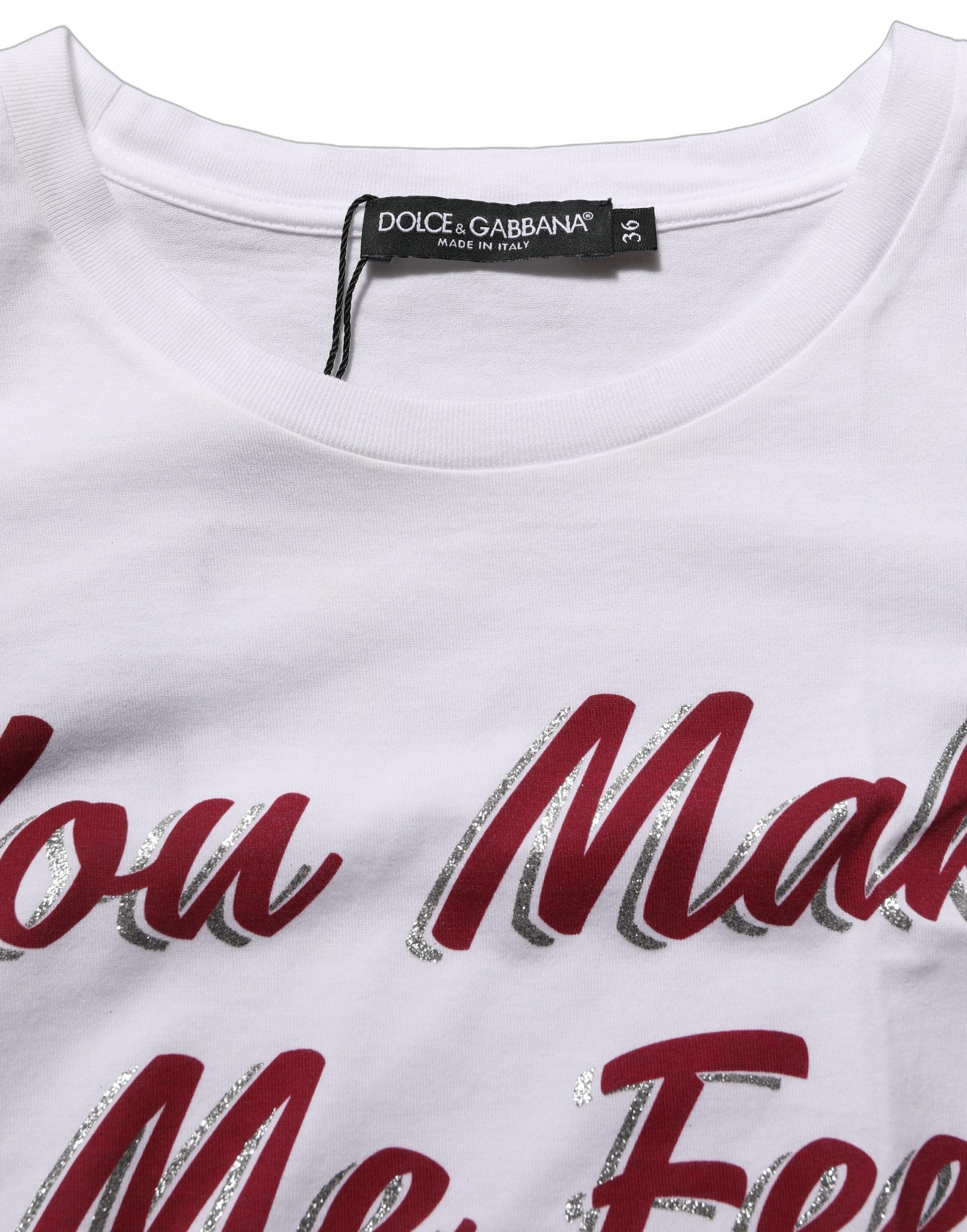Dolce & Gabbana Weißes Baumwoll-T-Shirt mit Grafikdruck und Rundhalsausschnitt